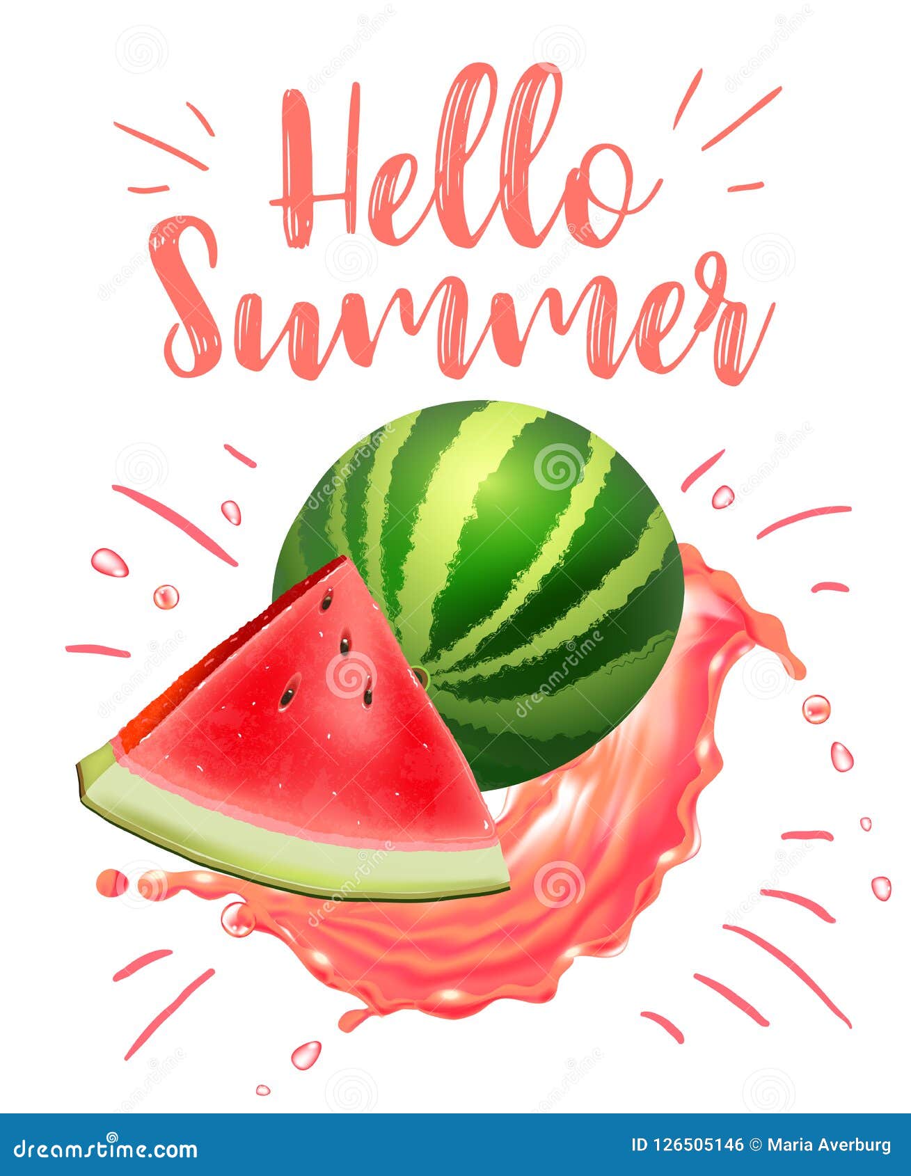 Download Lettering Hello Summer. Watermelon Vector Print Stock Vector - Illustration of hand, happy ...