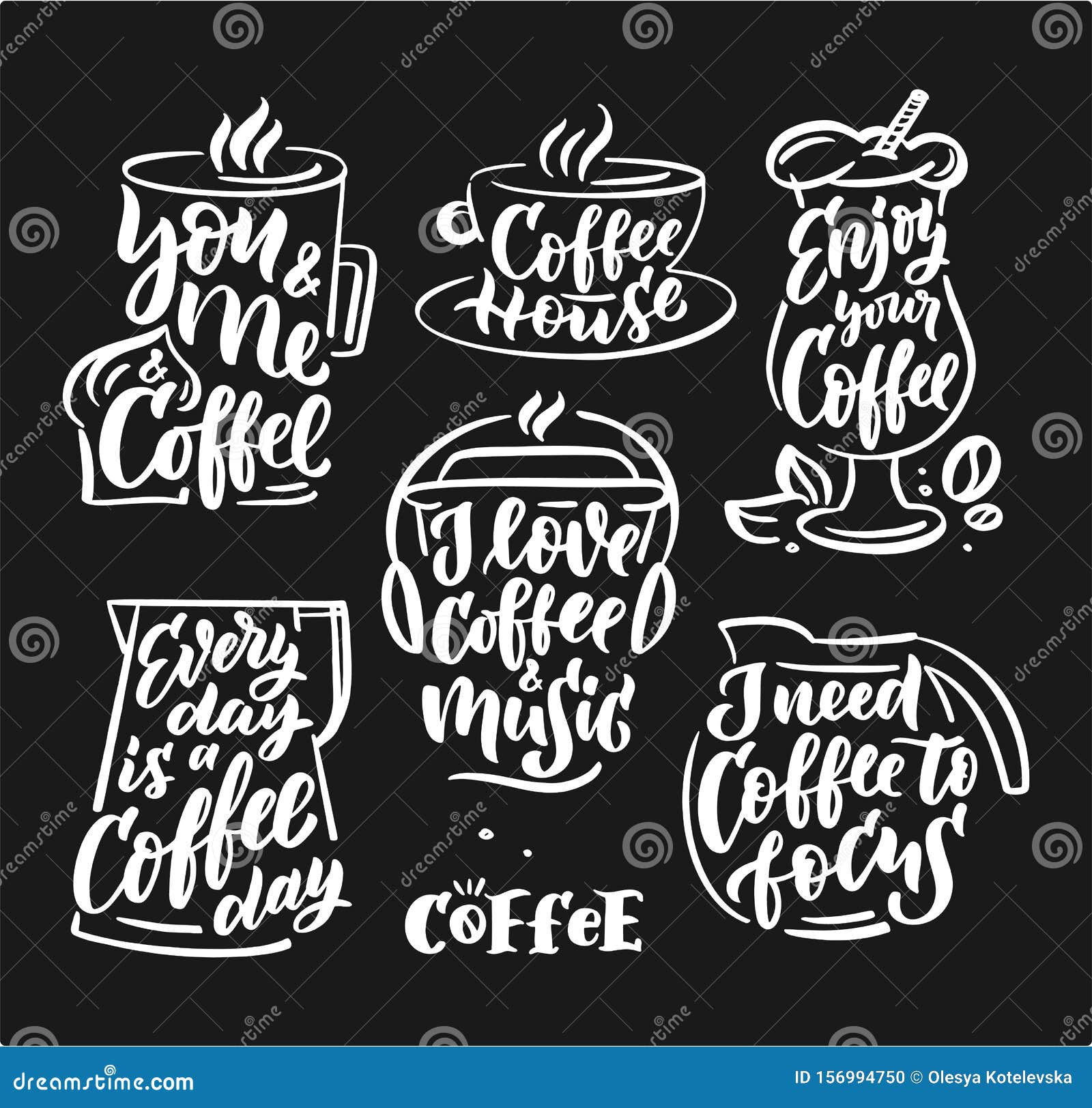 Coffee Collection Hand Drawn Letterin Stock Illustration Illustration