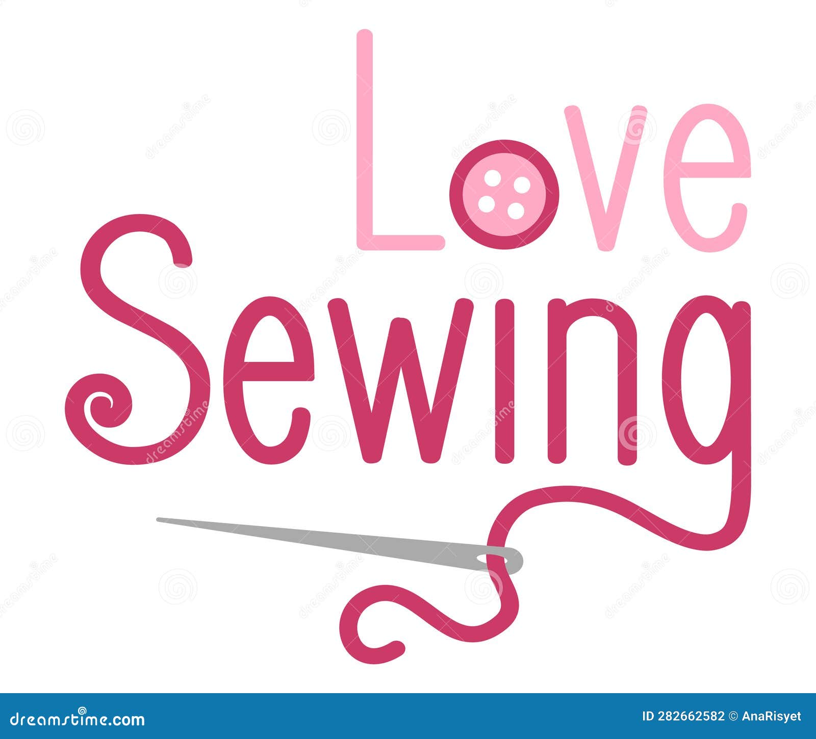 Lettering Love Sewing with Needle and Button Stock Illustration