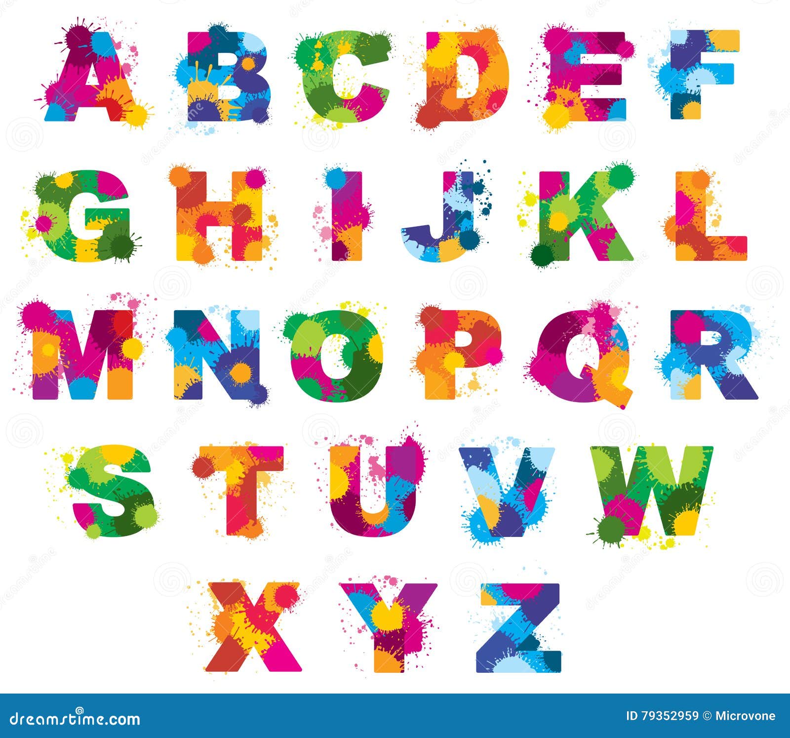 letters alphabet painted by color splashes  font