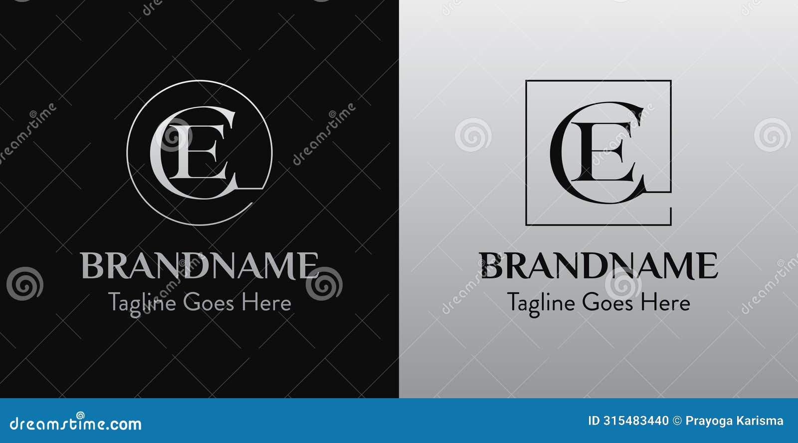 letters ce in circle and square logo set, for business with ce or ec initials