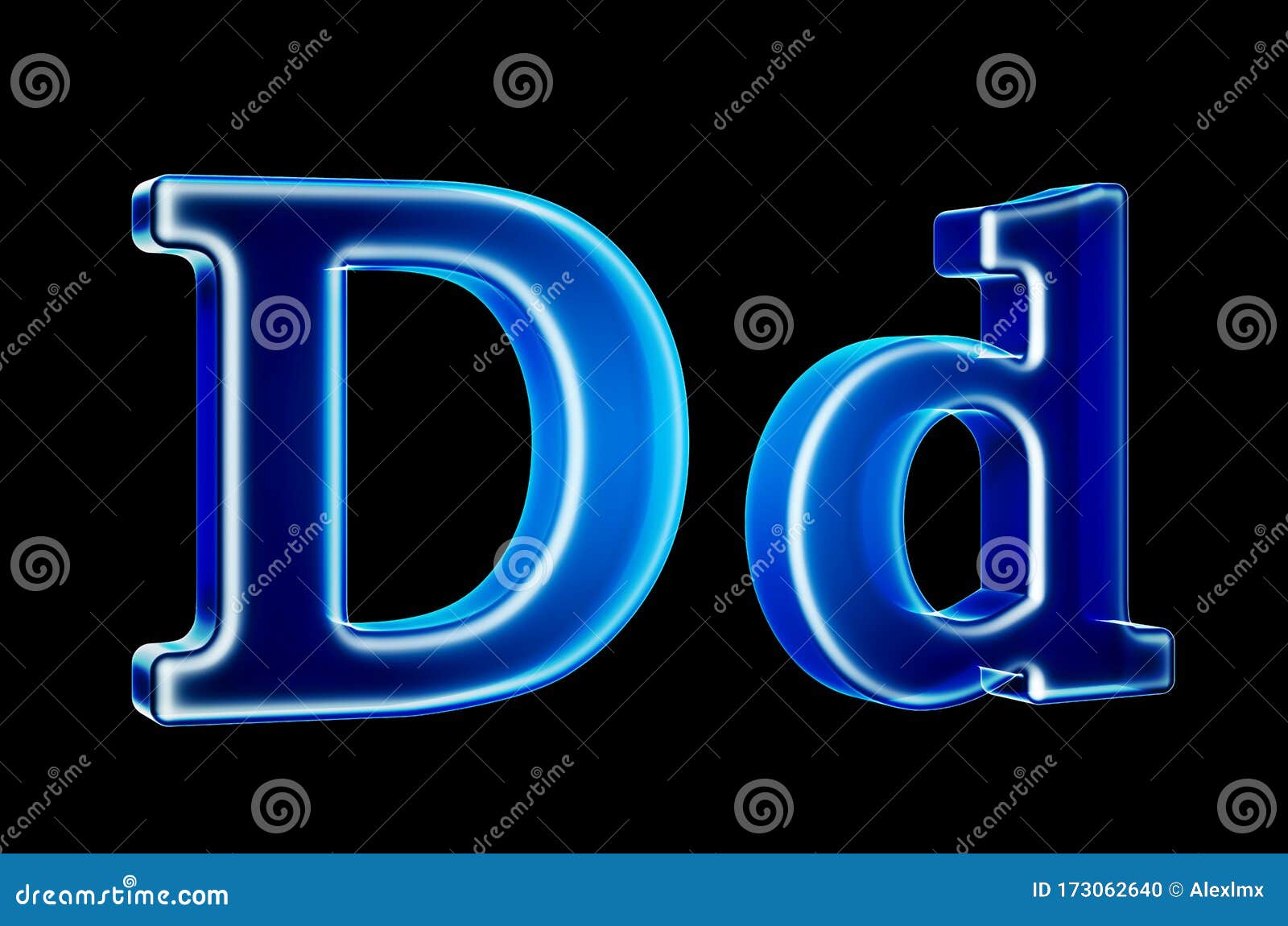 Letters D with Hologram Effect, 3D Rendering Stock Illustration ...