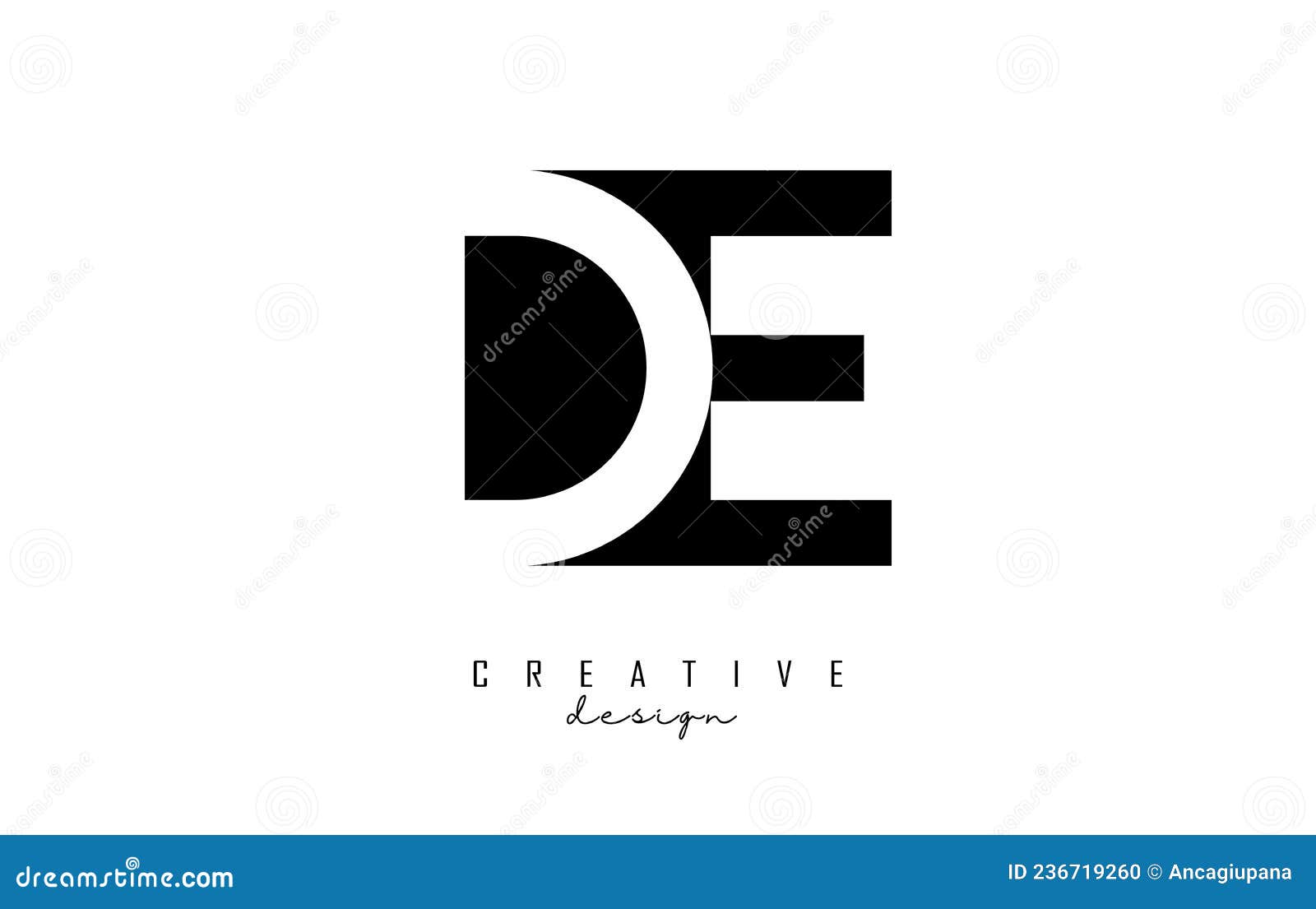 letters de logo with black and white negative space . letters d and e with geometric typography