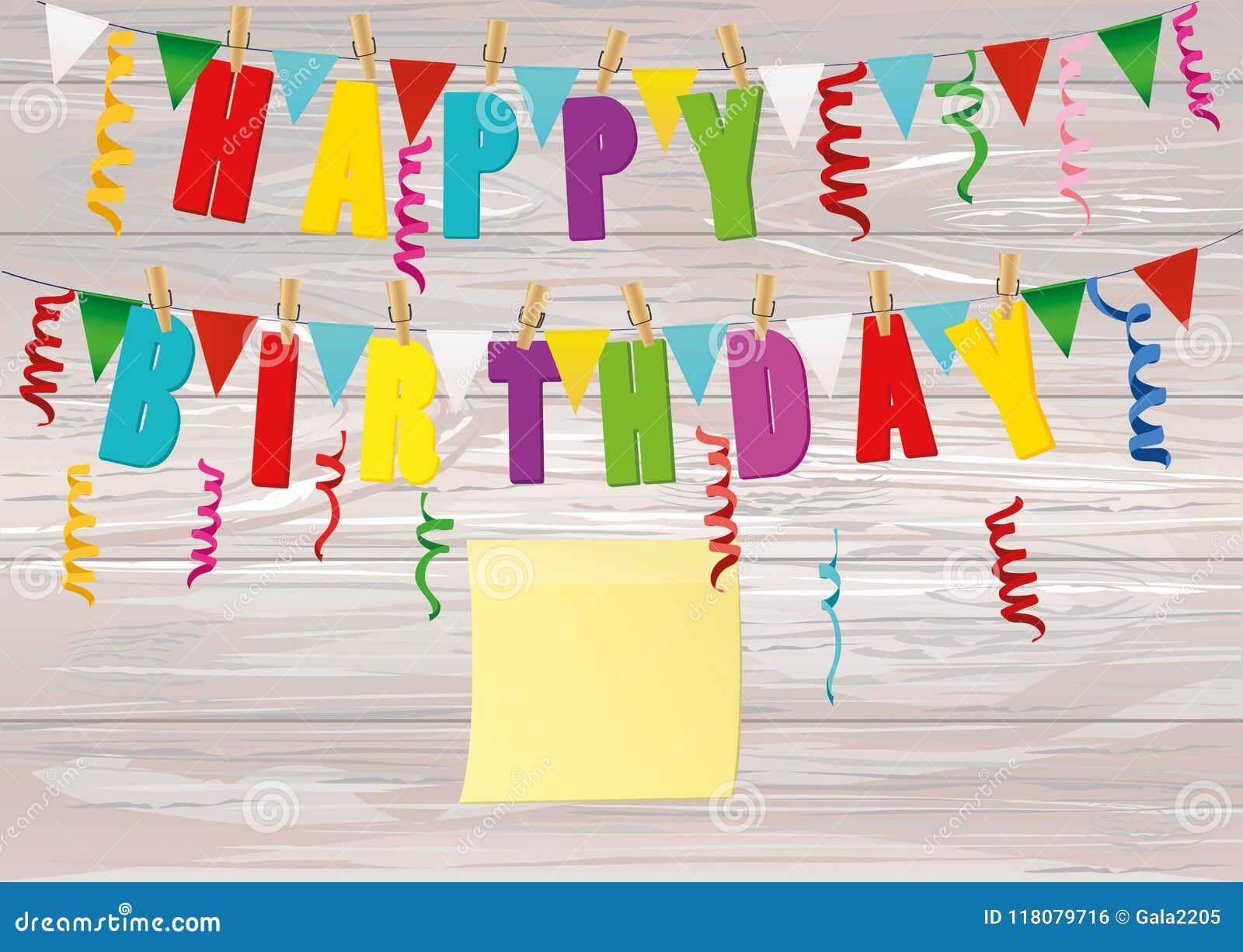 The Letters of Happy Birthday Hang on Clothespins on a Rope. Gar Stock ...