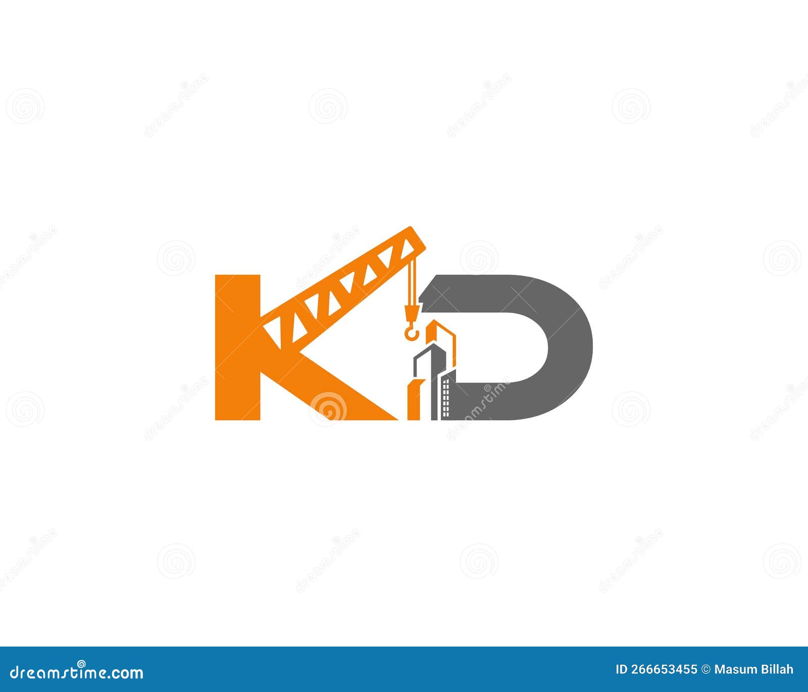 Letters KD with Crane and Building Real Estate Construction Logo Stock