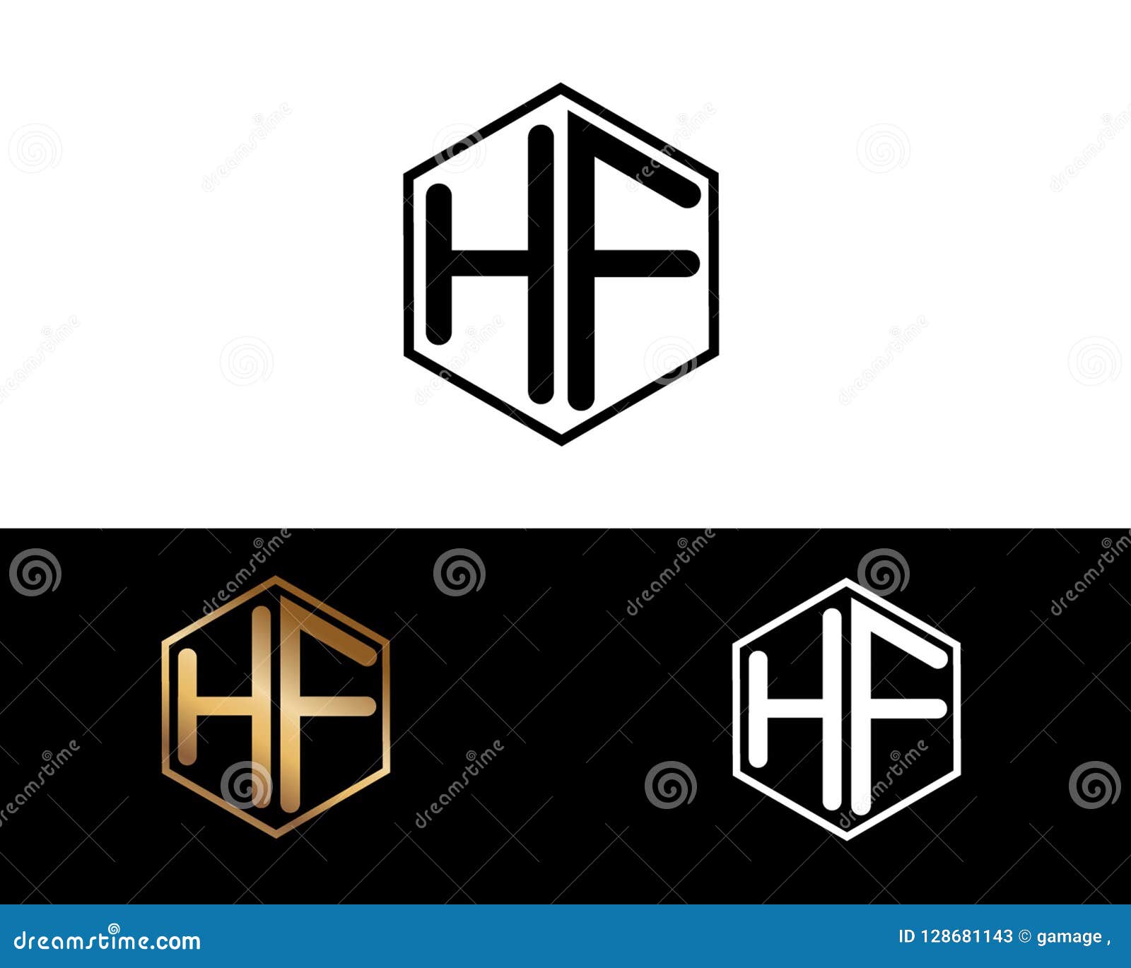 hf letters linked with hexagon  logo