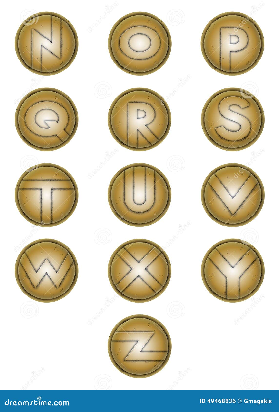 Letters N To Z on Bronze Shields Stock Illustration - Illustration of  symbols, alphabetic: 49468836
