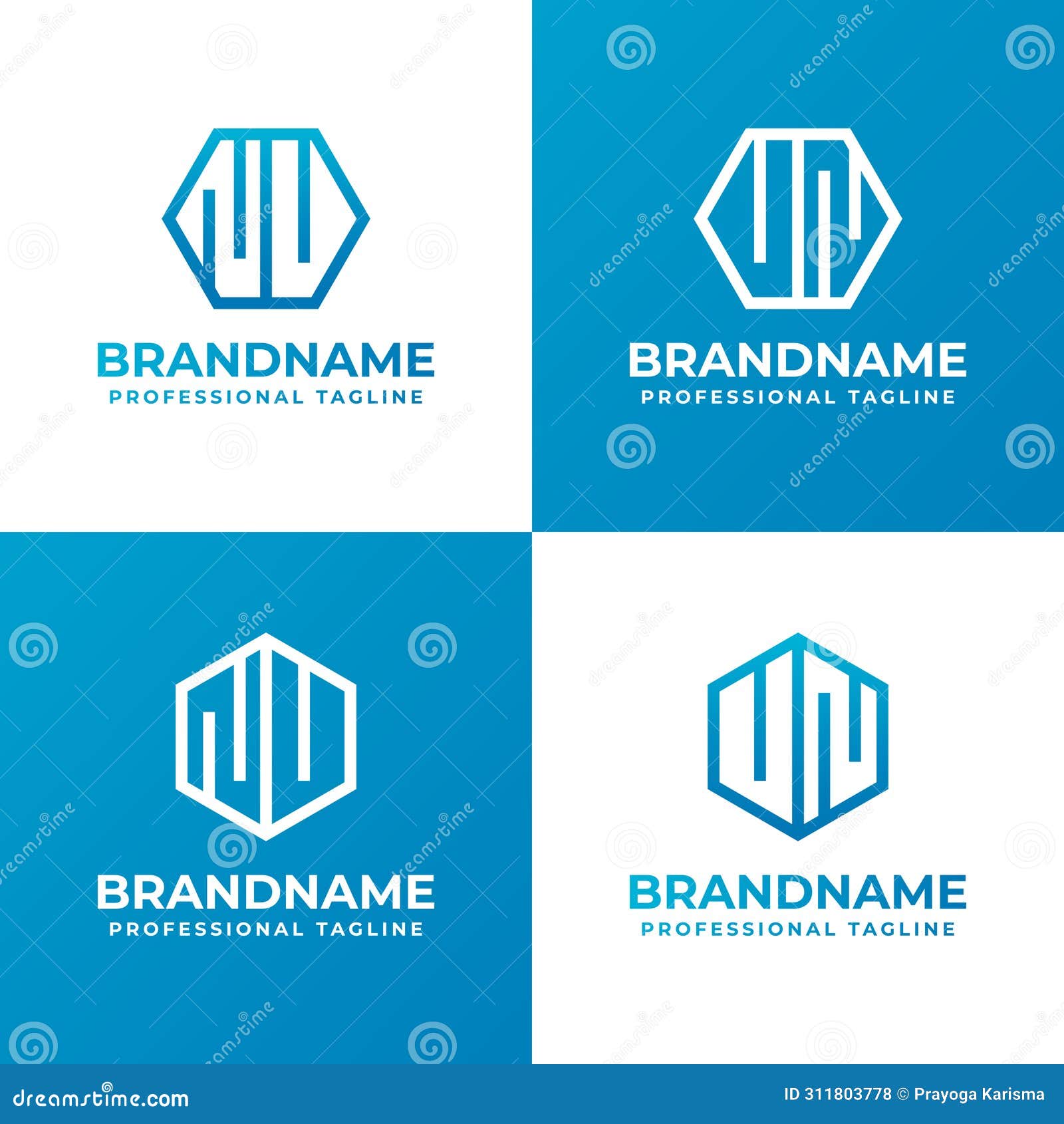 letters nu or nv and un or vn hexagon logo set, suitable for business with nu, nv, un, or vn initials