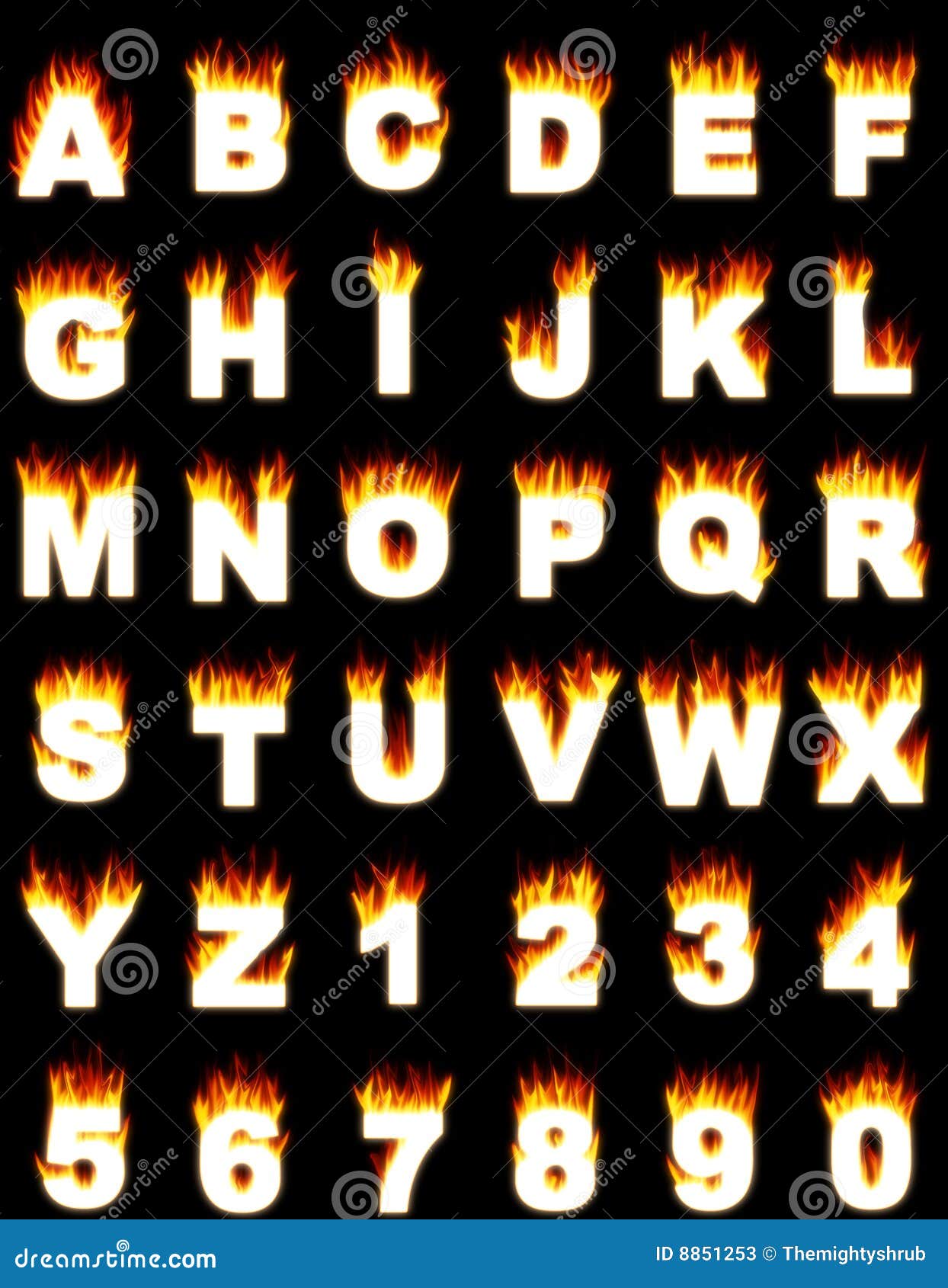 Letters and Numbers with Flame Effect Stock Illustration - Illustration ...