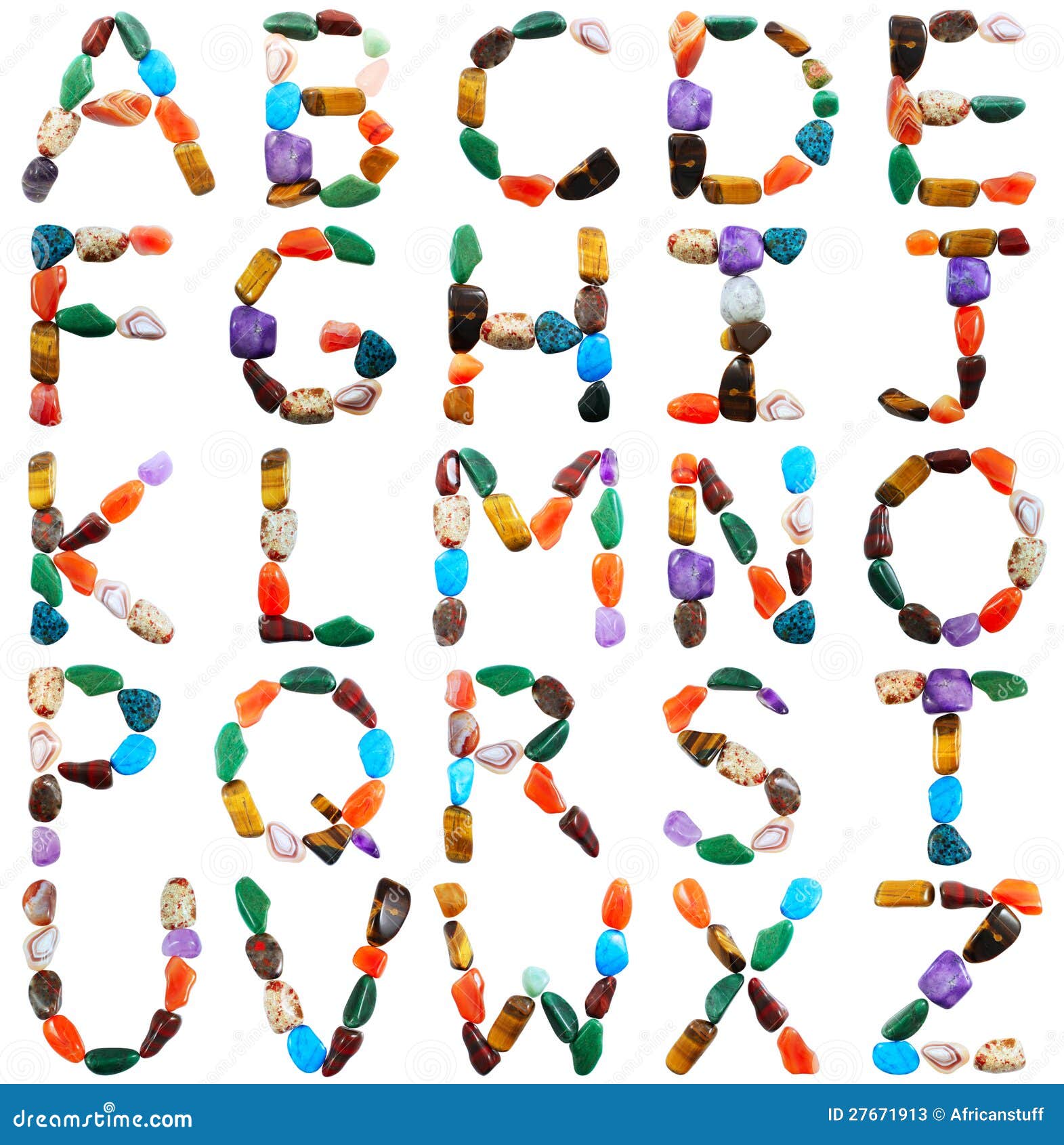letters spelled with semiprecious stones
