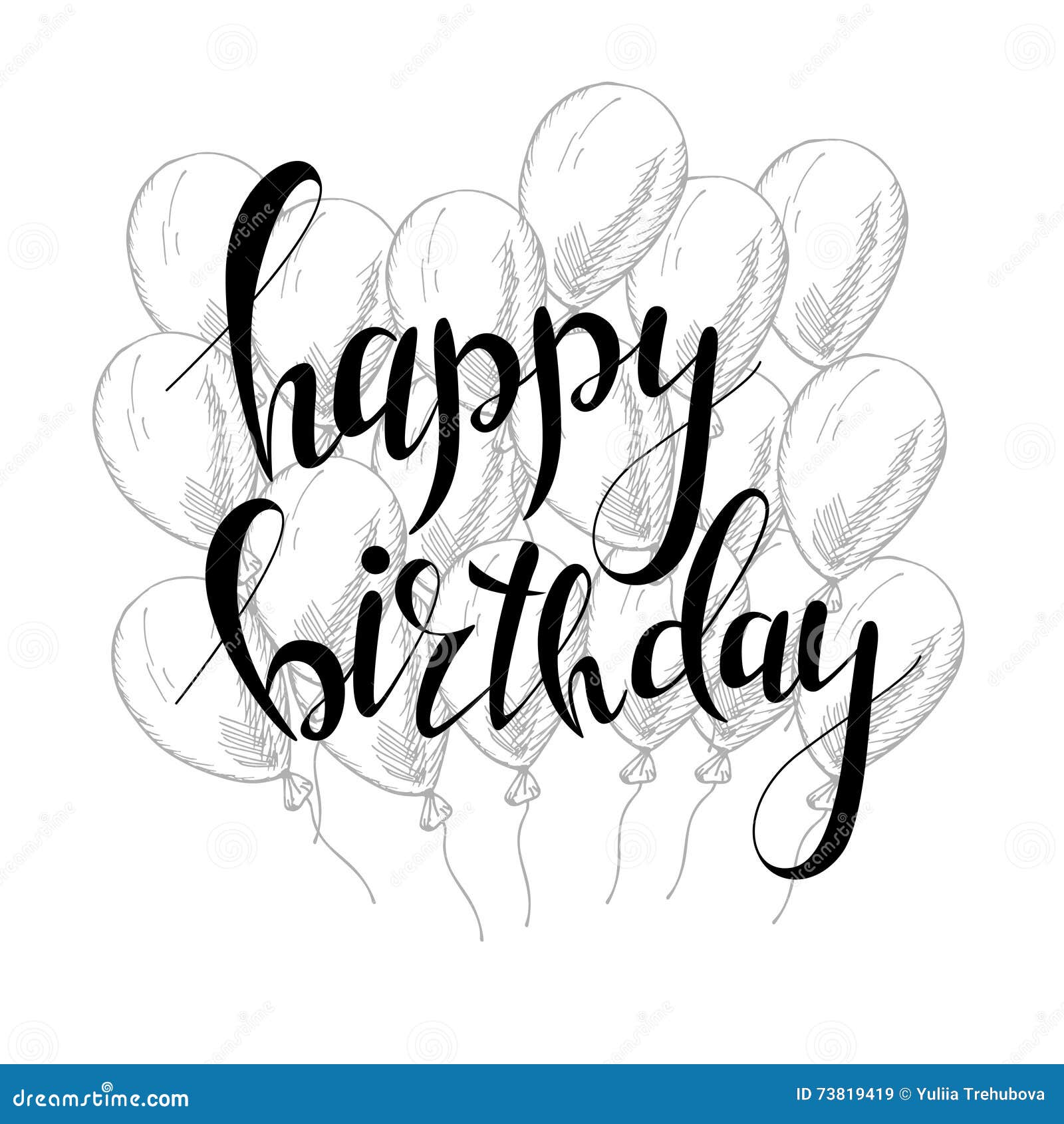 Lettrage De Main De Vecteur Carte De Voeux De Joyeux Anniversaire Avec La Calligraphie Recouvrement Noir Et Blanc De Conception Illustration De Vecteur Illustration Du Illustration Fond