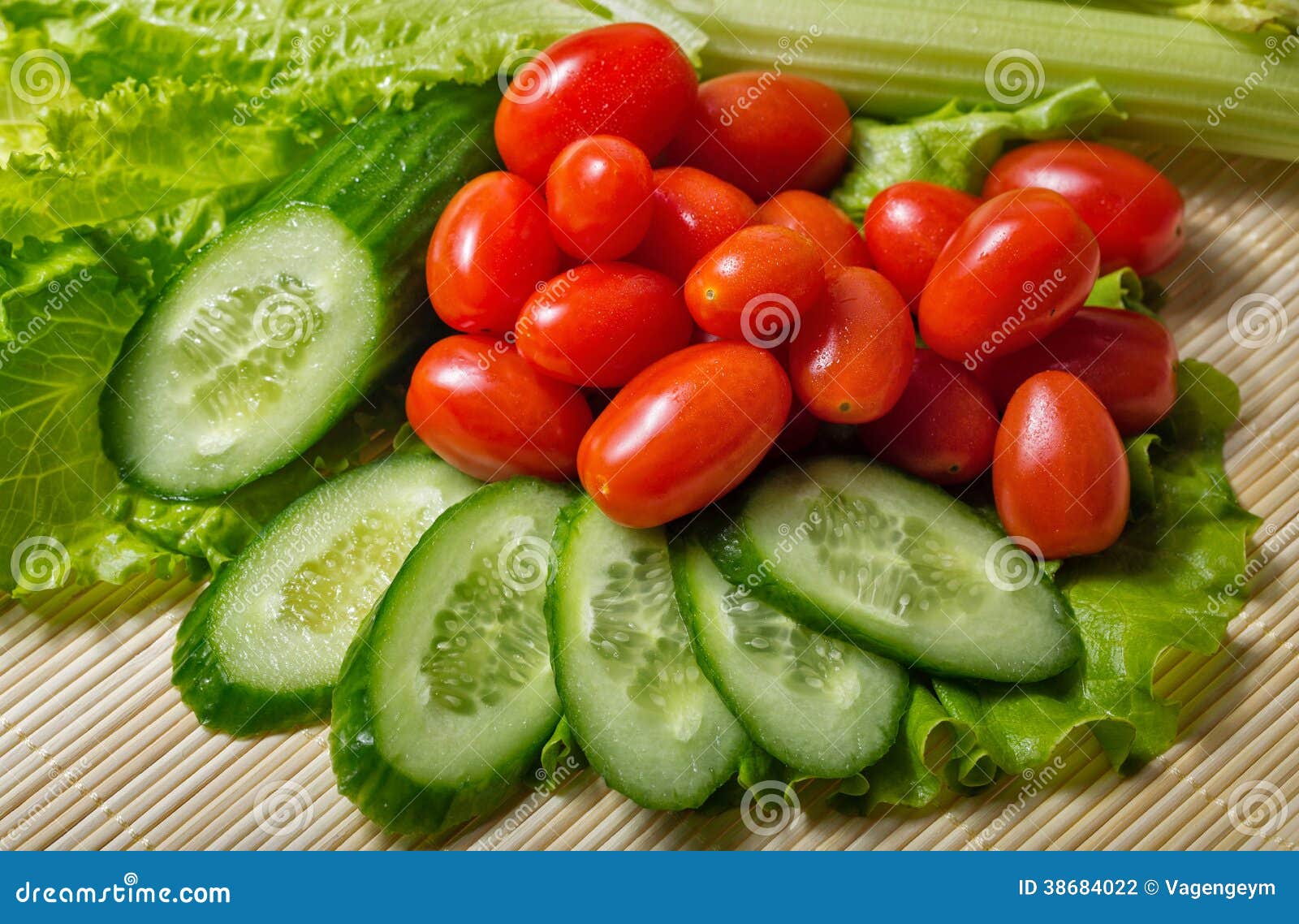 Lettuce, Cucumber, Tomato and Celery Stock Photo Image of closeup