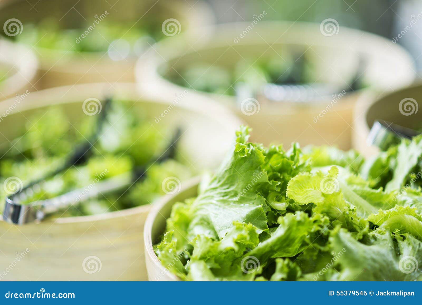 Lettuce Salad Leaves in Bowls in Restaurant Display Stock Photo Image