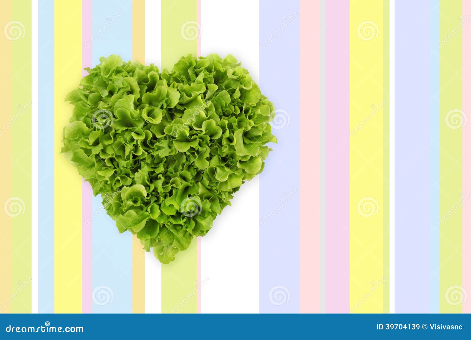 Lettuce in the Shape of Heart on Colored Tablecloth Stock Image Image