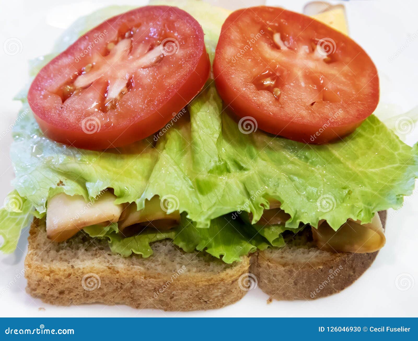 Lettuce, Tomato, Chicken Sandwich on Whole Wheat Stock Photo Image of
