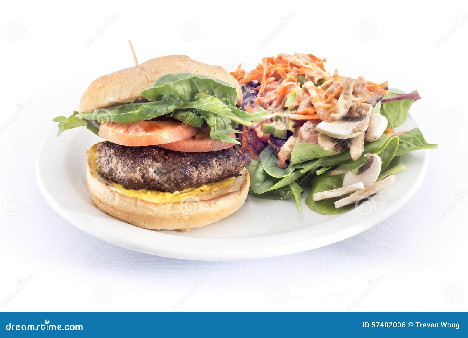 Lettuce Tomato Hamburger with Side Salad Stock Photo Image of board