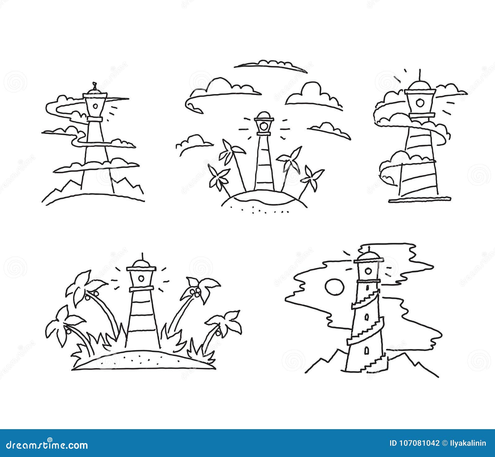 Leuchtturm In Den Wolken Nebeln Leuchtfeuer Seamark Inseln Ein Vektor Abbildung Illustration Von Bleistift Leuchtturm