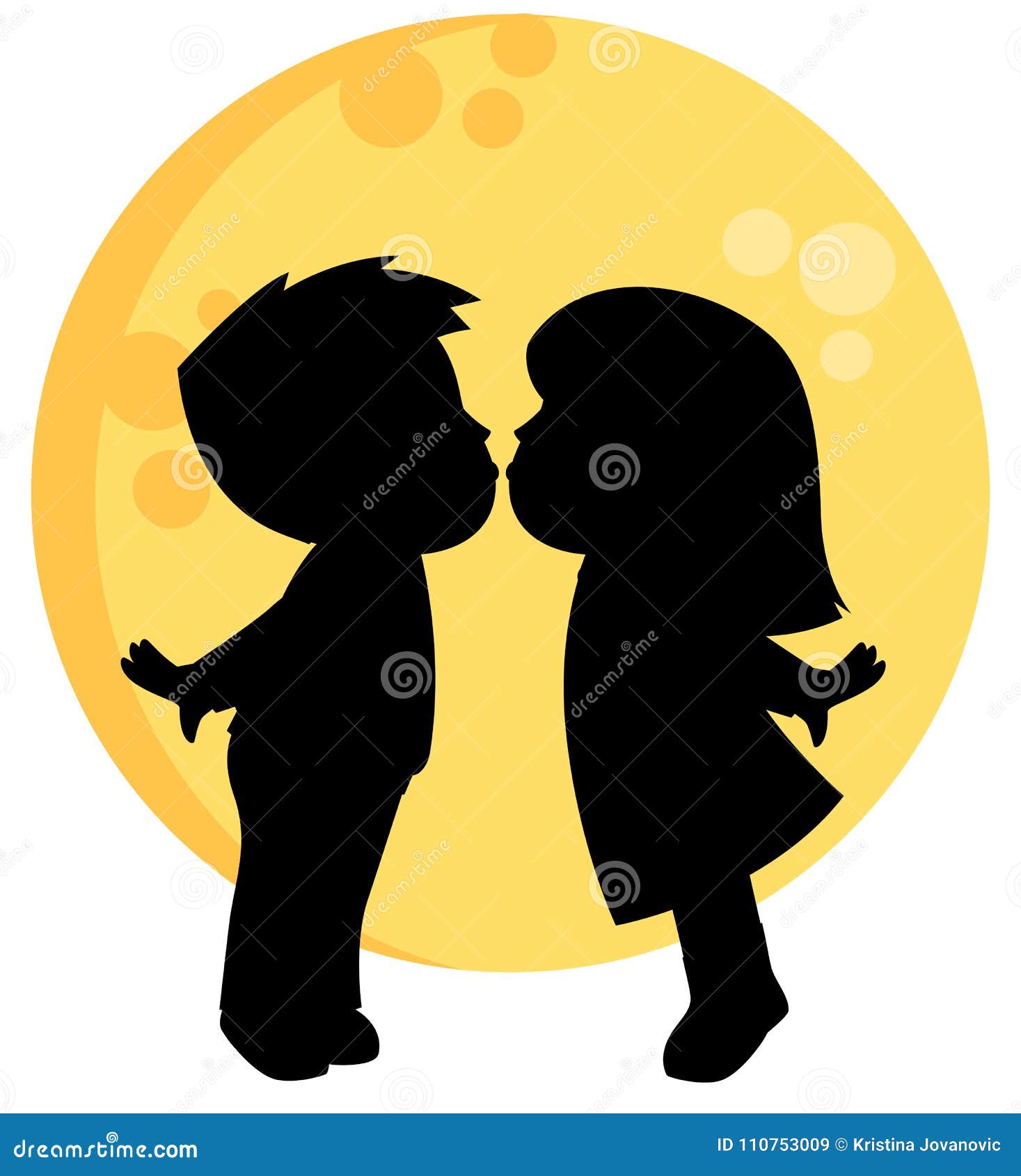 Leuk Little Boy en Meisje het Kussen Silhouet met een Volle maan achter hen de VectordieIllustratie van de Valentijnskaartendag o. Leuk weinig jongen en meisjes het kussen silhouet met een volle maan achter hen de vectordieillustratie van de valentijnskaartendag op wit wordt geïsoleerd Alle elementen worden logisch gezien en gemakkelijk gegroepeerd uit te geven