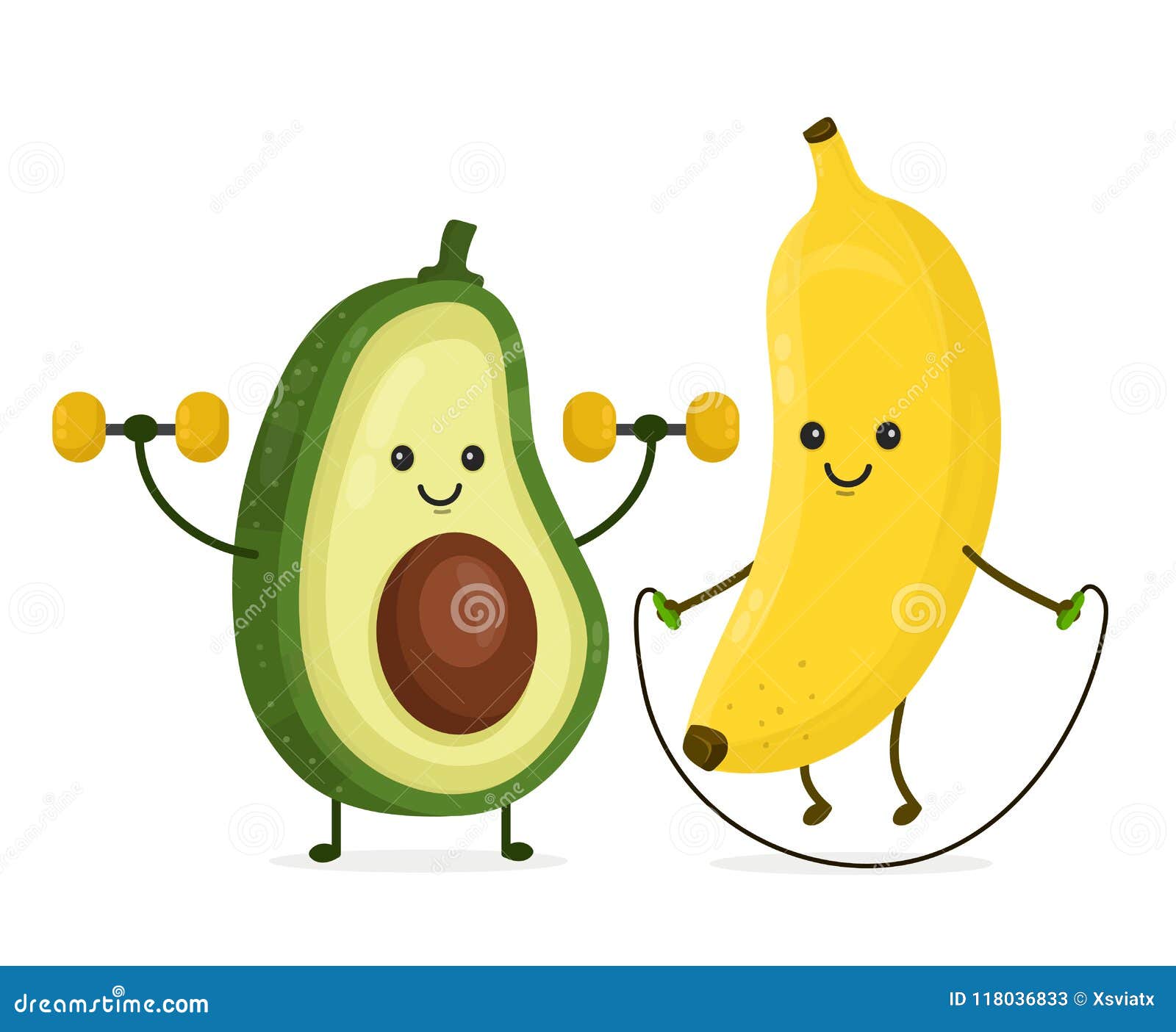 Leuke Gelukkige Het Glimlachen Banaan Avocado Vector Illustratie - Illustration of groen, gezond: 118036833