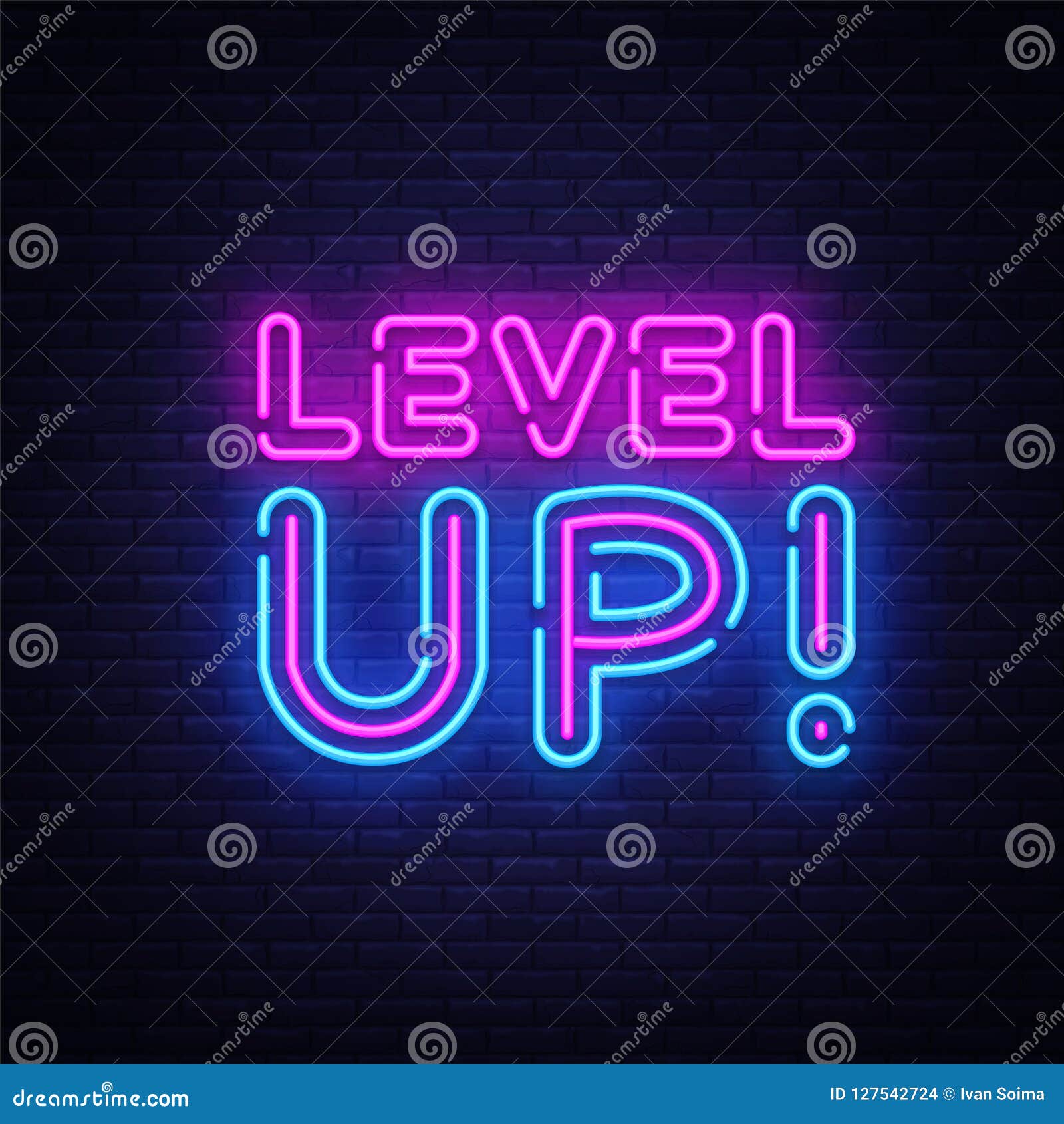 level up neon text . level up neon sign,  template, modern trend , night neon signboard, night bright