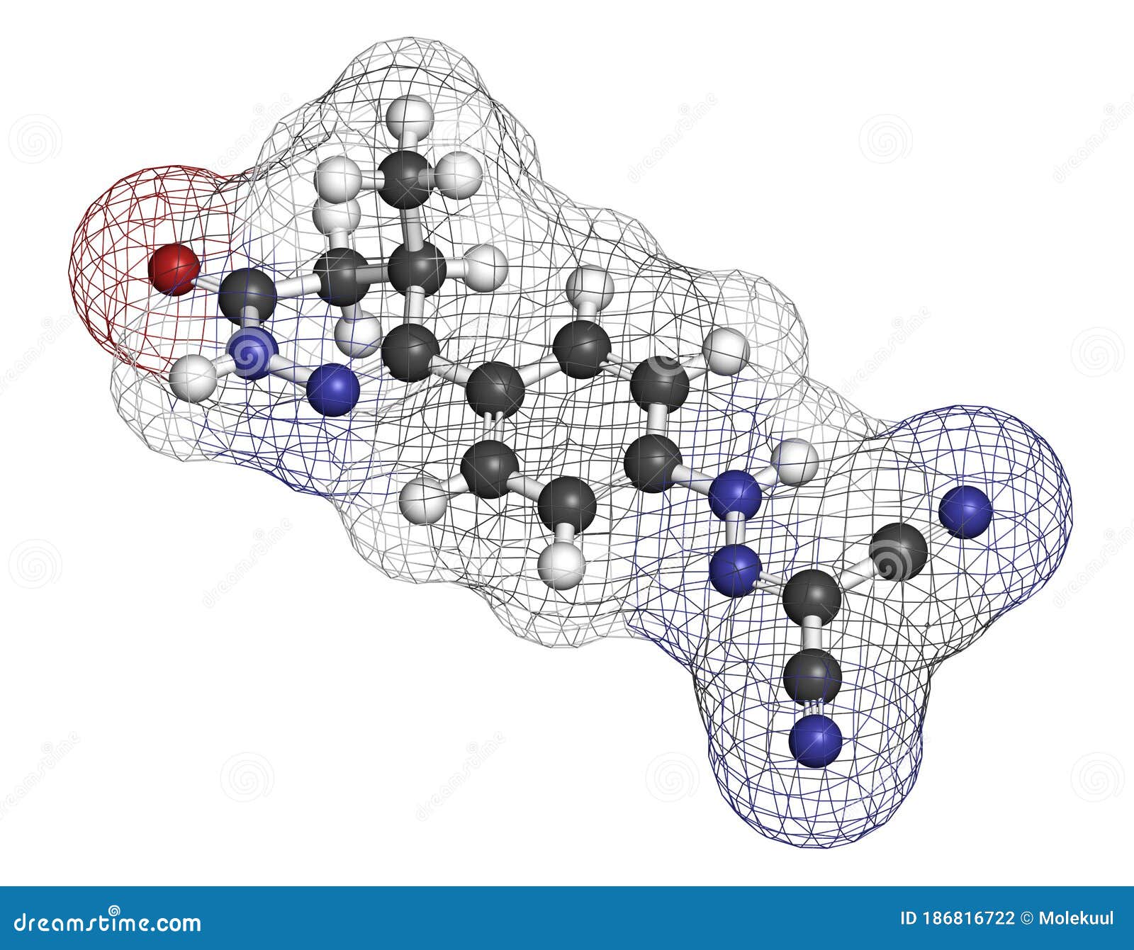 levosimendan heart failure drug molecule. 3d rendering. atoms are represented as spheres with conventional color coding: hydrogen