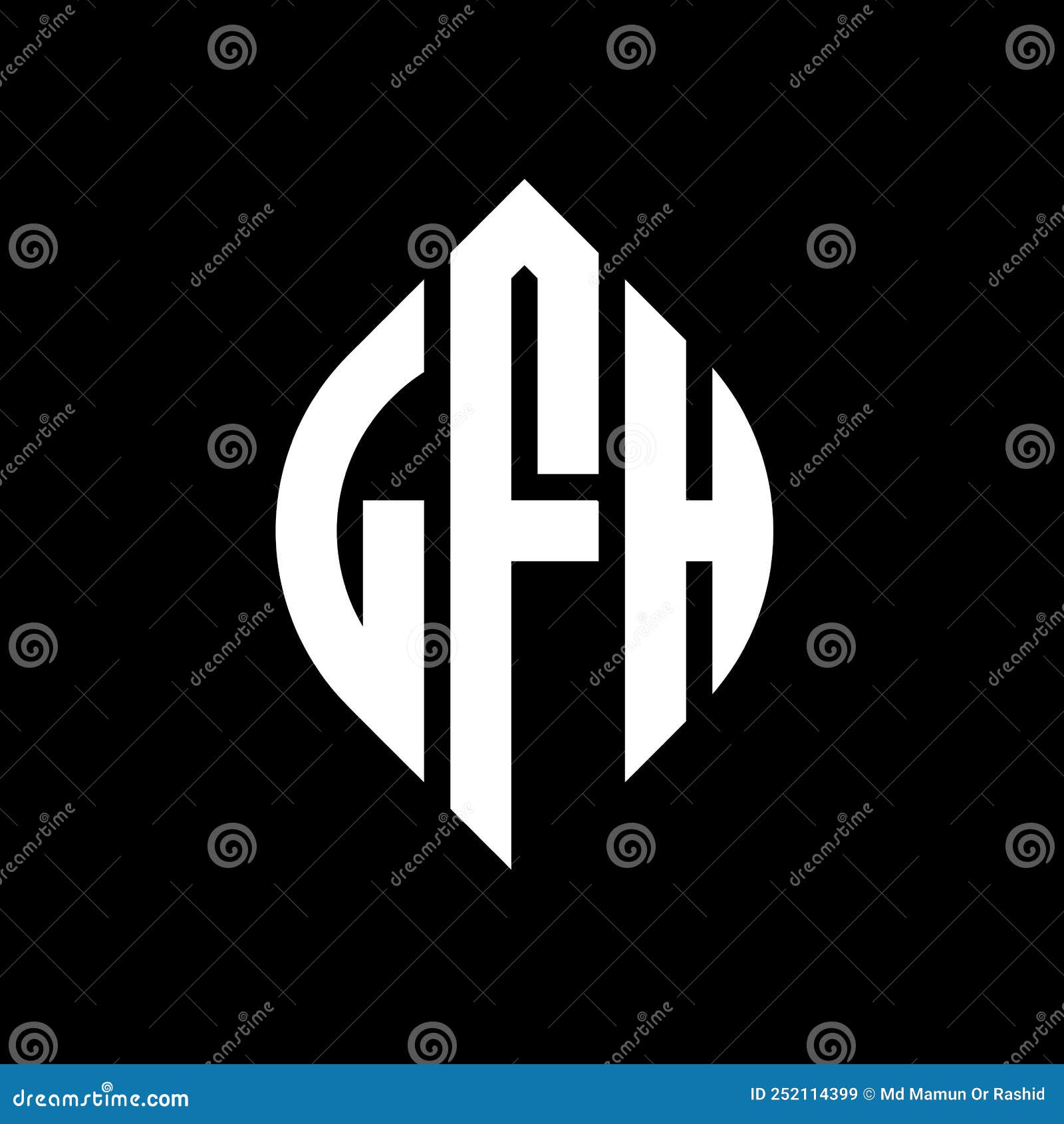 lfh circle letter logo  with circle and ellipse . lfh ellipse letters with typographic style. the three initials form a