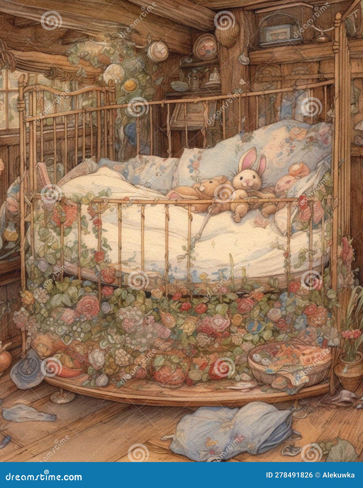 Watercolor Drawing of a Mouse House, Fabulous Animal House, Vintage