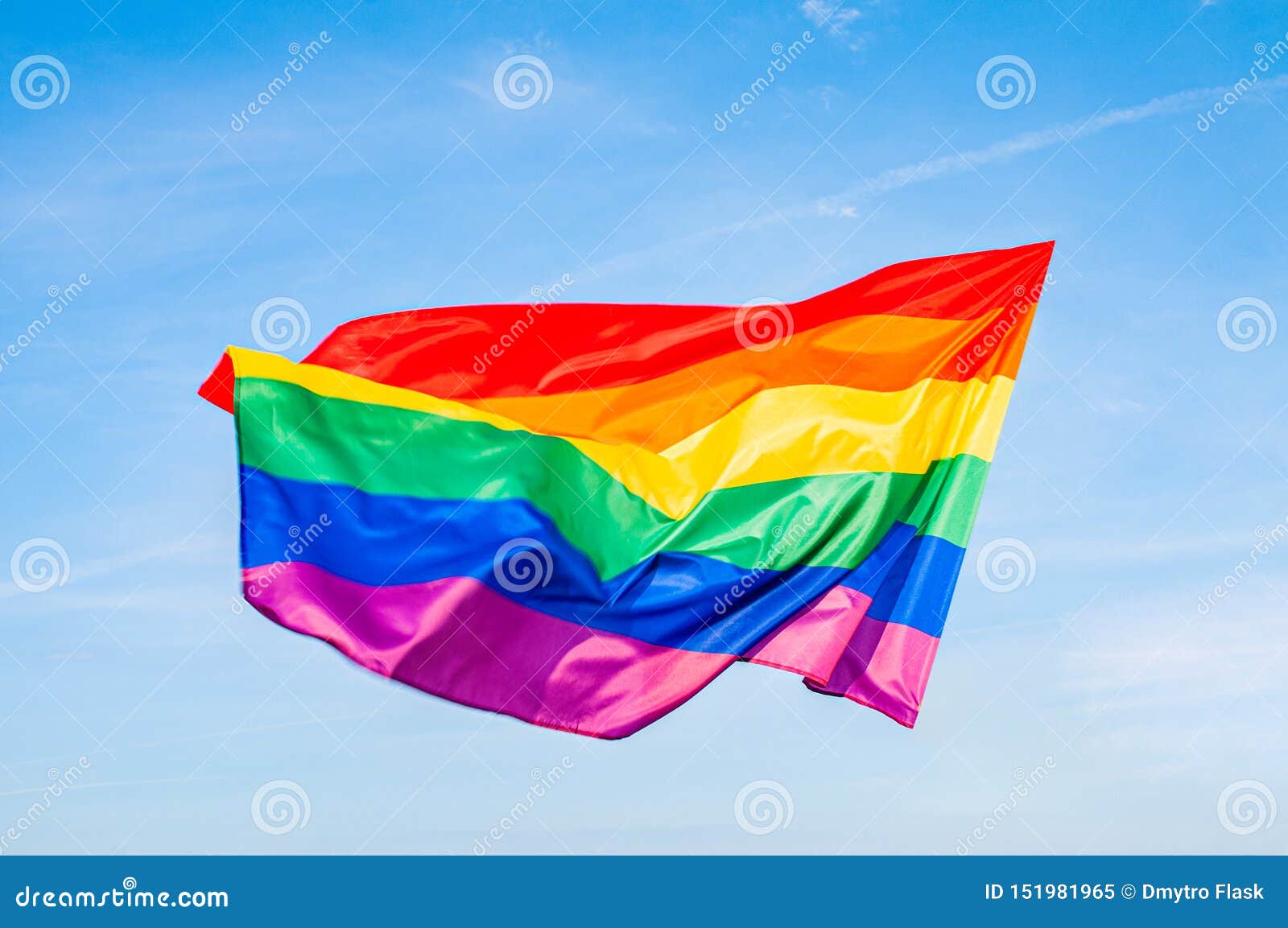 Lgbt Flag On Blue Sky Gay Rainbow Flag Stock Image
