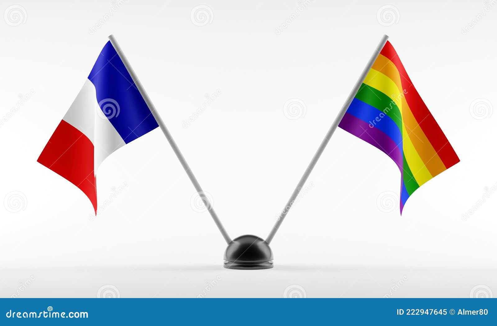 LGBT and France Flags on Decorative Stand. Isolated on a White ...