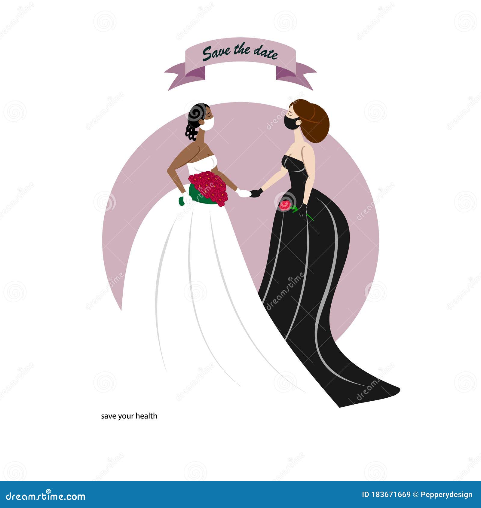 Download LGBT Lesbian Wedding In Medical Masks. Stock Vector ...