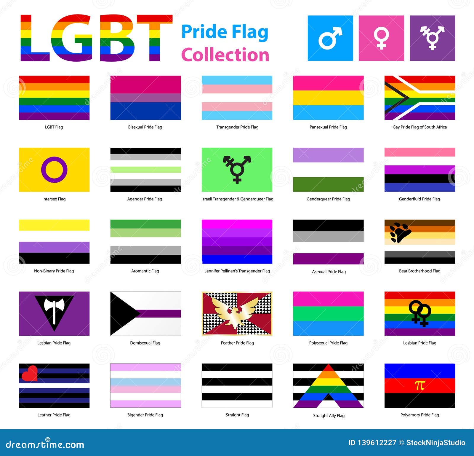 Lgbt Official Pride Flag Collection Lesbian Gay Bisexual And Transgender Stock Vector