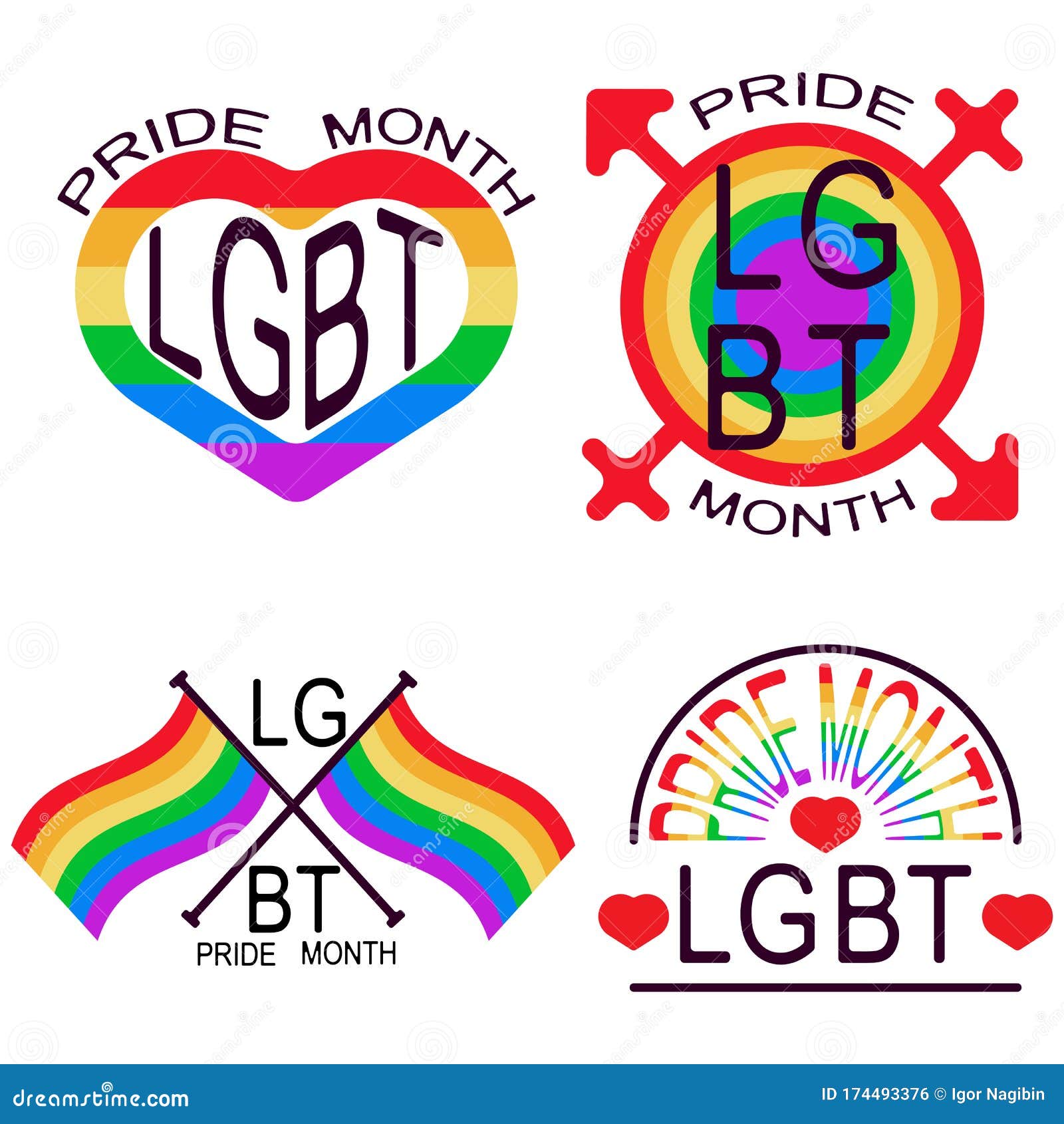 Lgbt Pride Month Set Lgbt Community Logos In Rainbow Colors Stock Illustration Illustration