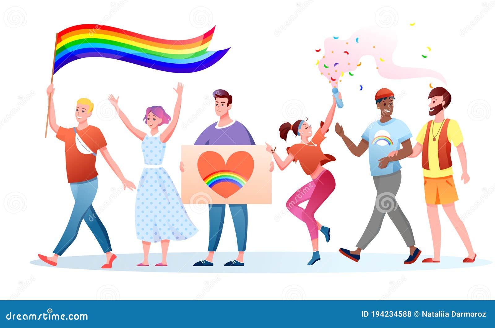 LGBT Pride Parade Vector Illustration, Cartoon Flat Happy Homosexual and  Transgender People Holding LGBT Rainbow Flag on Stock Vector - Illustration  of bdsm, black: 194234588