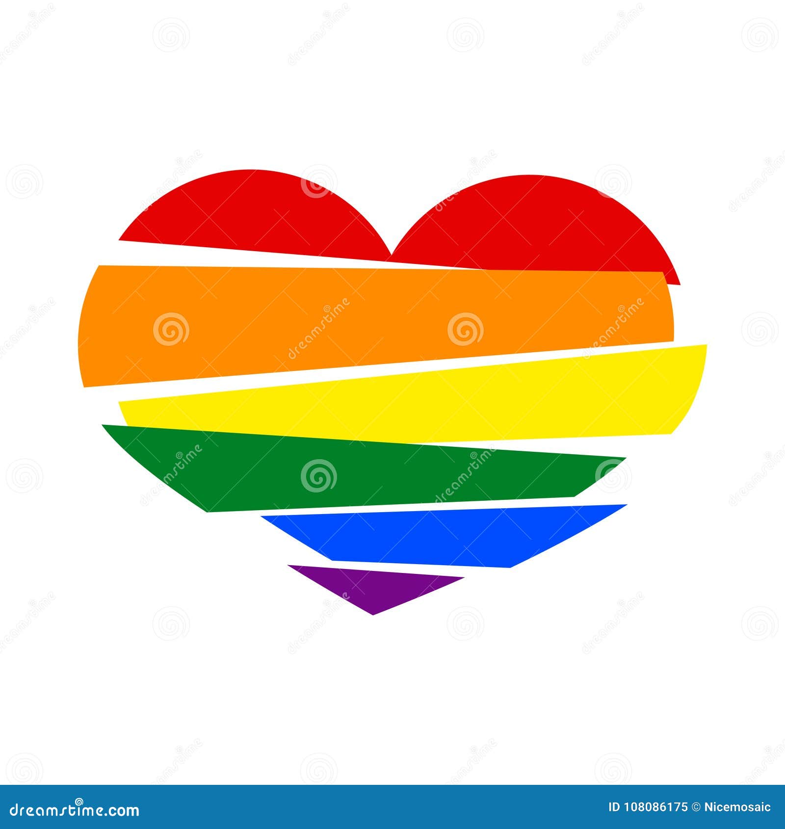 LGBT Rainbow Pride Flag in a Shape of Stripes Broken Heart on White ...