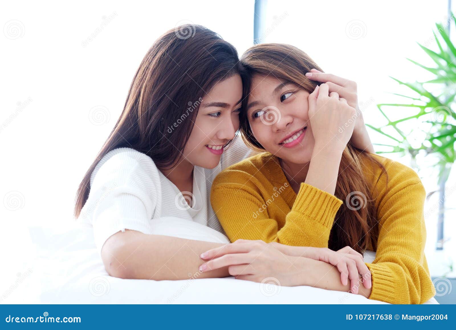 Lgbt Young Cute Asian Women Lesbian Couple Happy Moment Homosexual