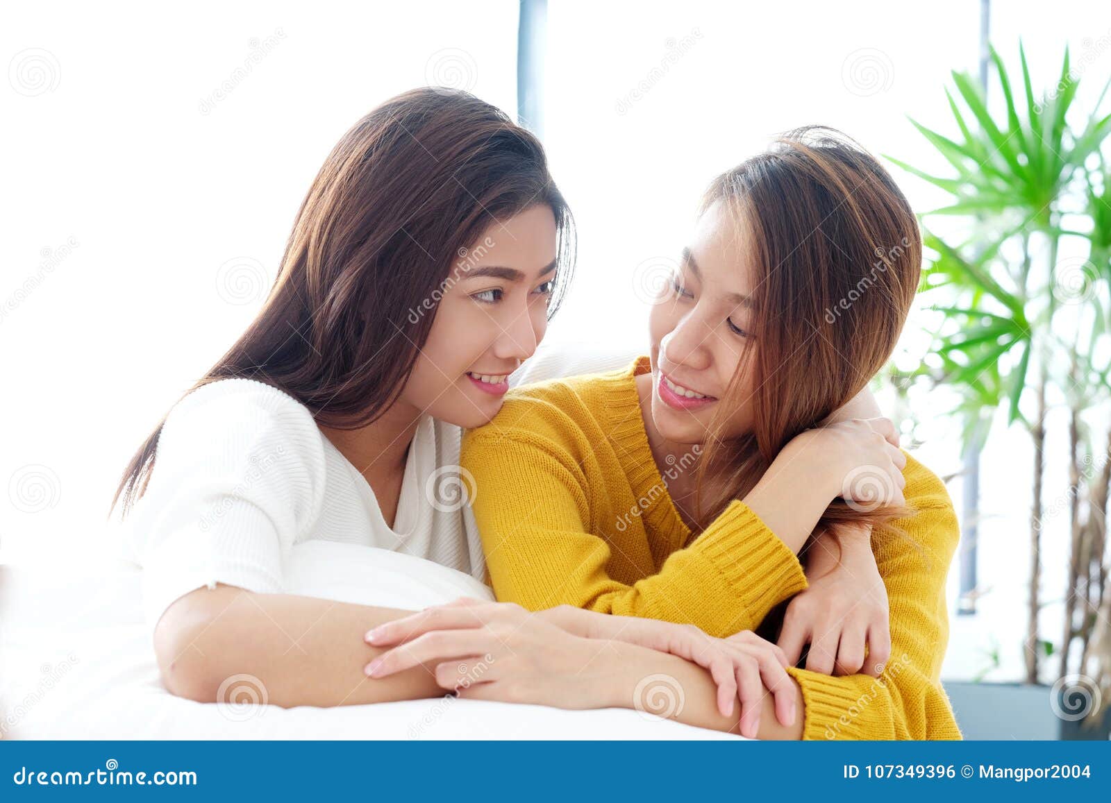 Lgbt Young Cute Asian Women Lesbian Couple Happy Moment Homosexual