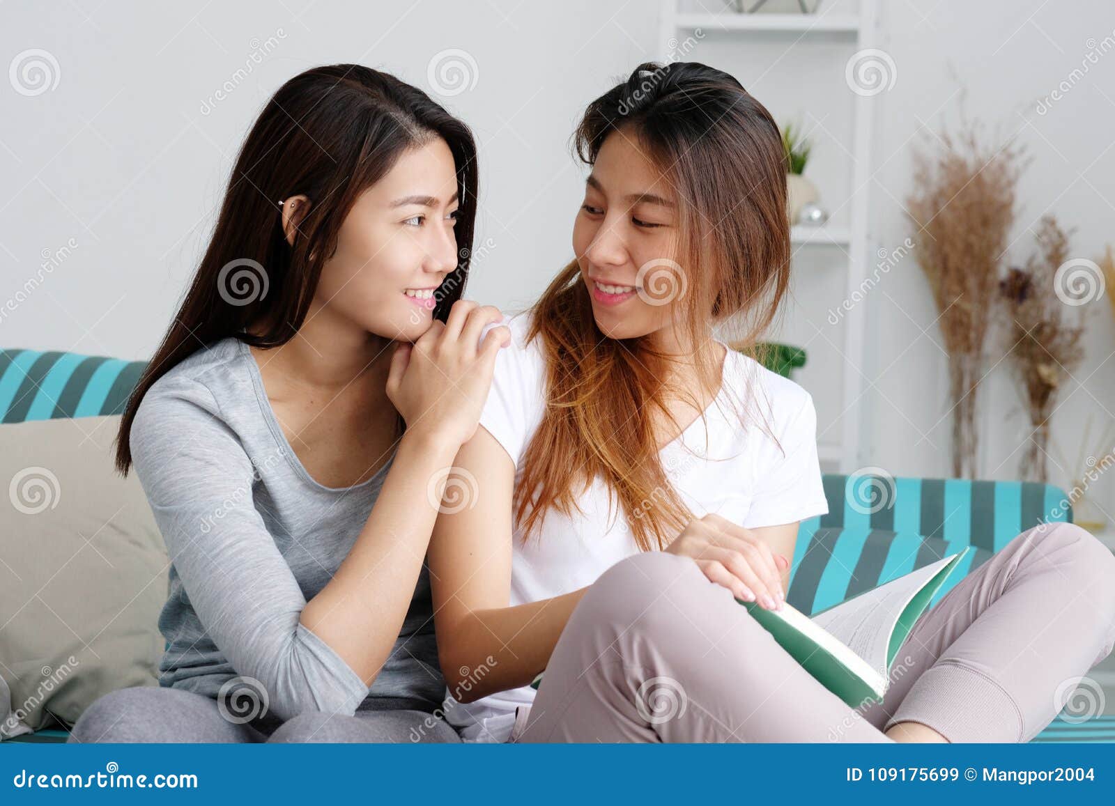 LGBT Young Cute Asian Lesbian Couple Happy Momen