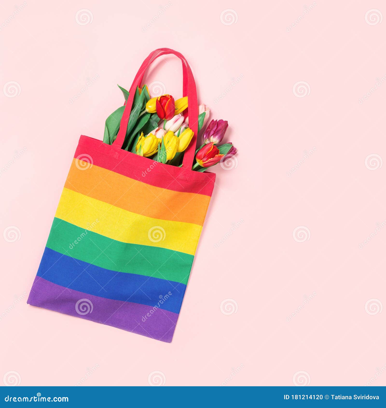 LGBTQ Pride Rainbow Flag Tote Bag on Pink Stock Photo - Image of