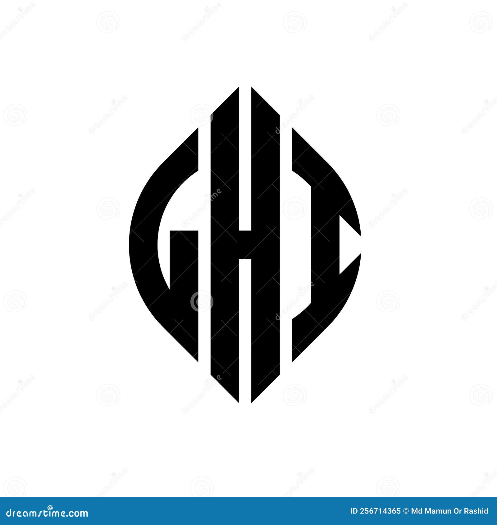 lhi circle letter logo  with circle and ellipse . lhi ellipse letters with typographic style. the three initials form a