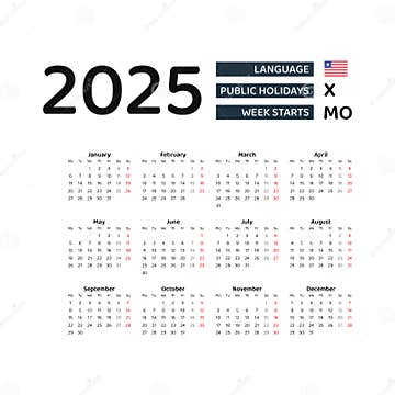Liberia Calendar 2025. Week Starts from Monday. Vector Graphic Design