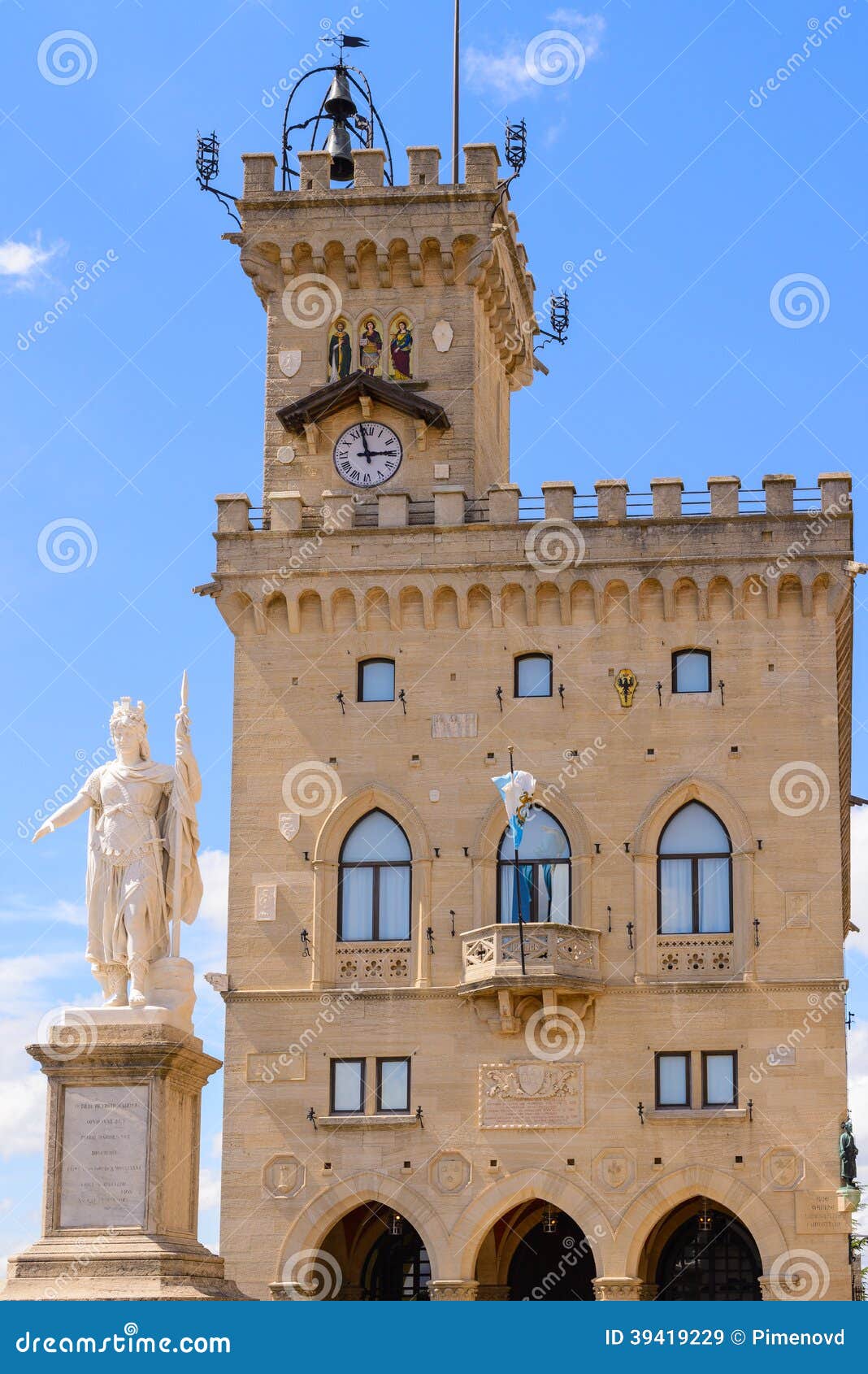 liberty statue and public palace, san marino republic, italy