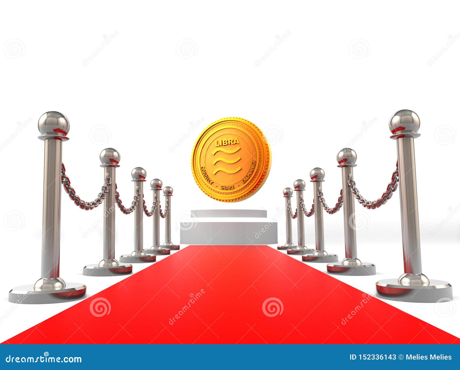 Libra Crypto Currency Coin On Red Carpet And Golden ...