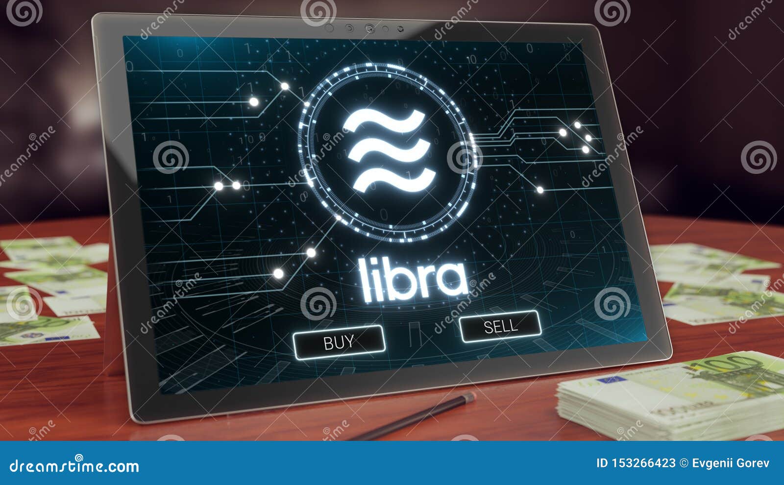 Libra Cryptocurrency Logo On The Pc Tablet Display. Neon ...