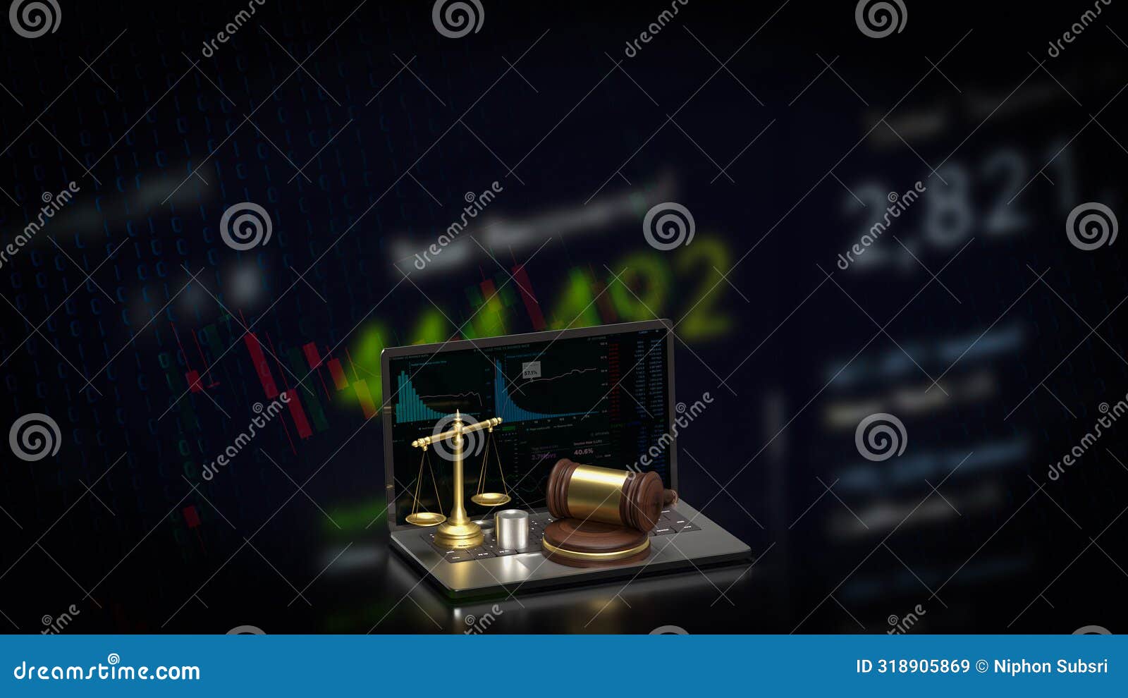 the libra on notebook for law concept 3d rendering
