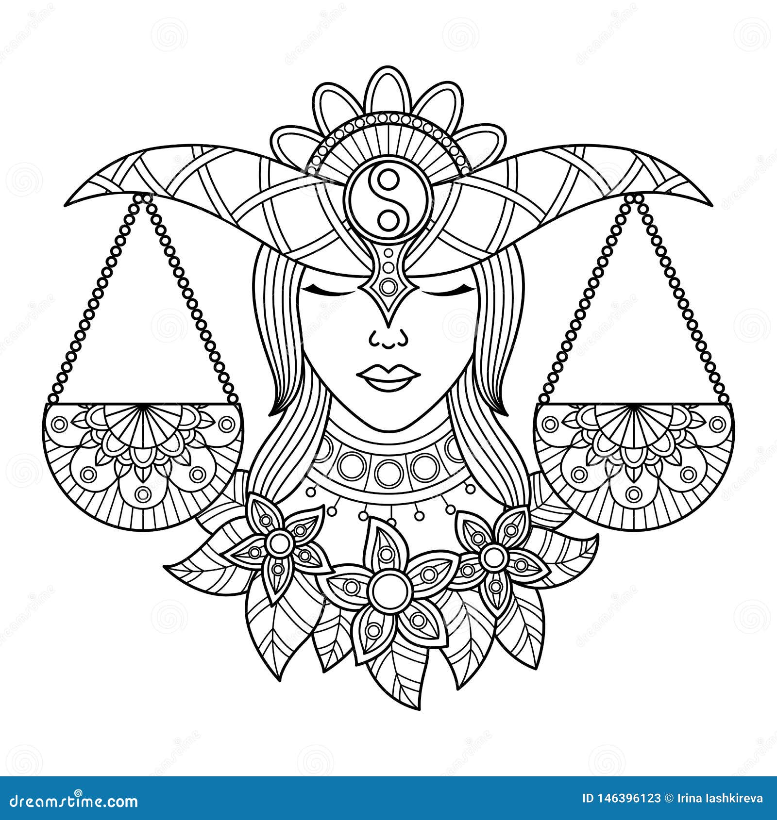 Libra Zodiac Sign. Zentangle Coloring Book Page for Adult Stock