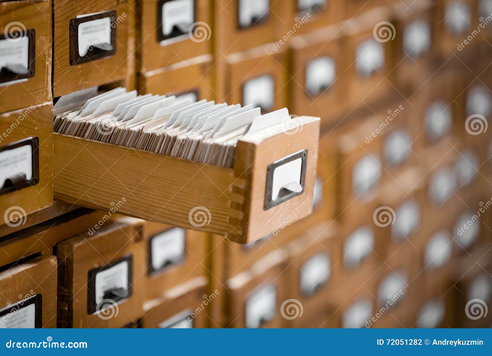 library or archive reference card catalog. database, knowledge base concept.