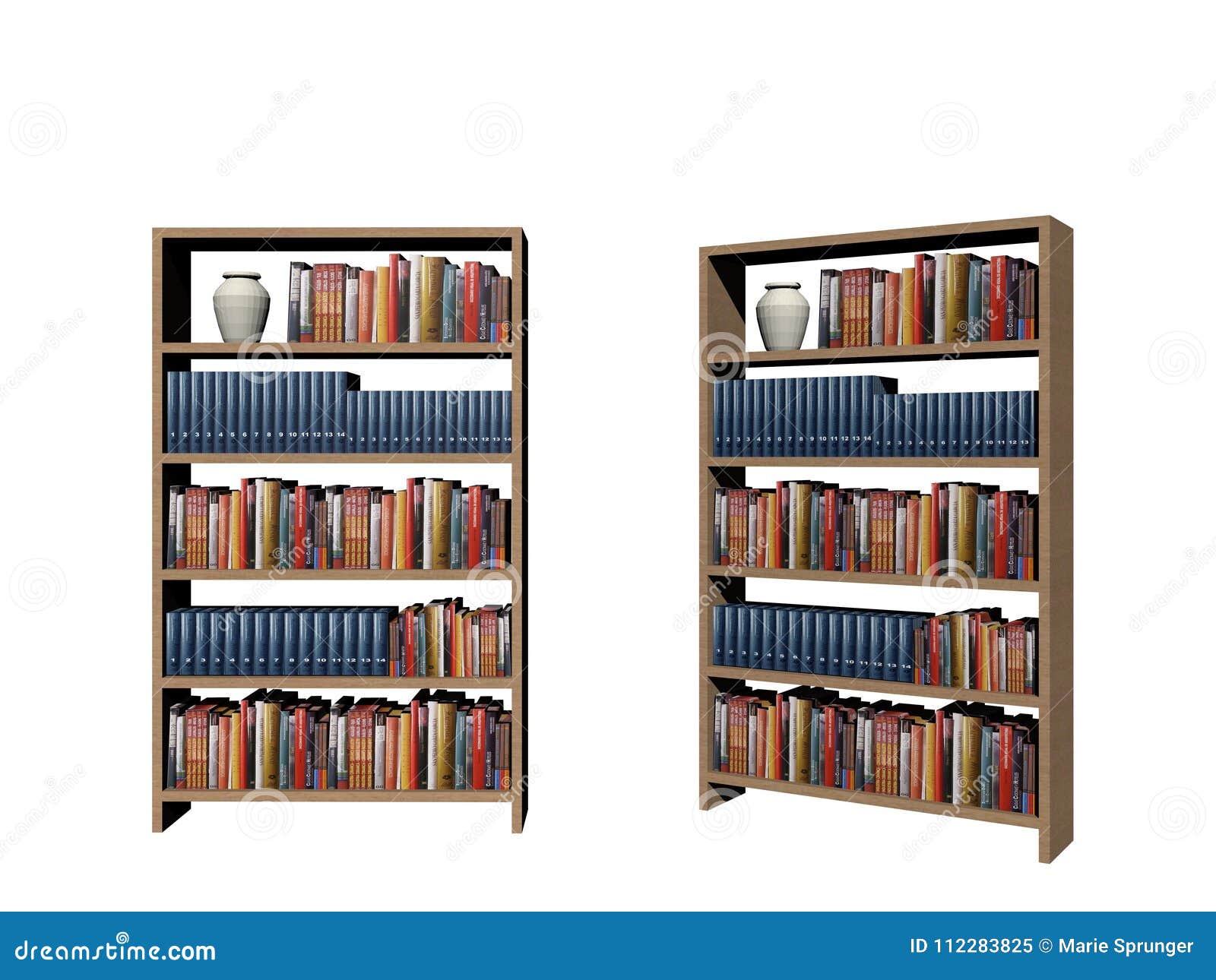 Library Book Shelf Background On A White Background 3d Rendering