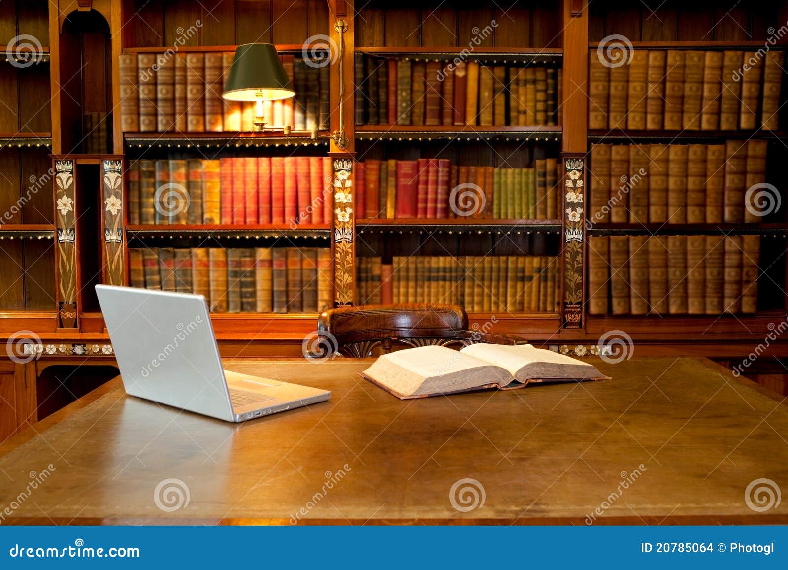 library, computer and desk