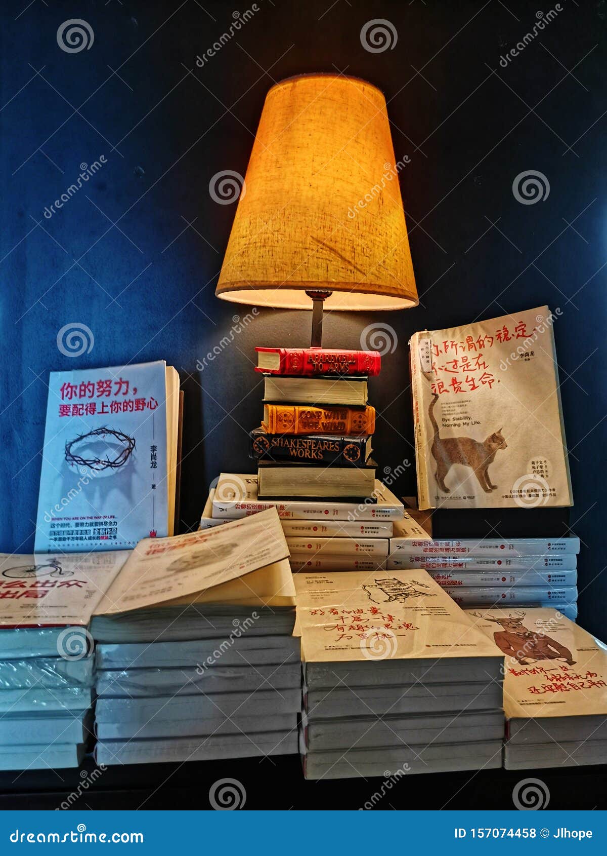 Libri e lampada da tavolo fotografia stock editoriale. Immagine di libri -  157074458