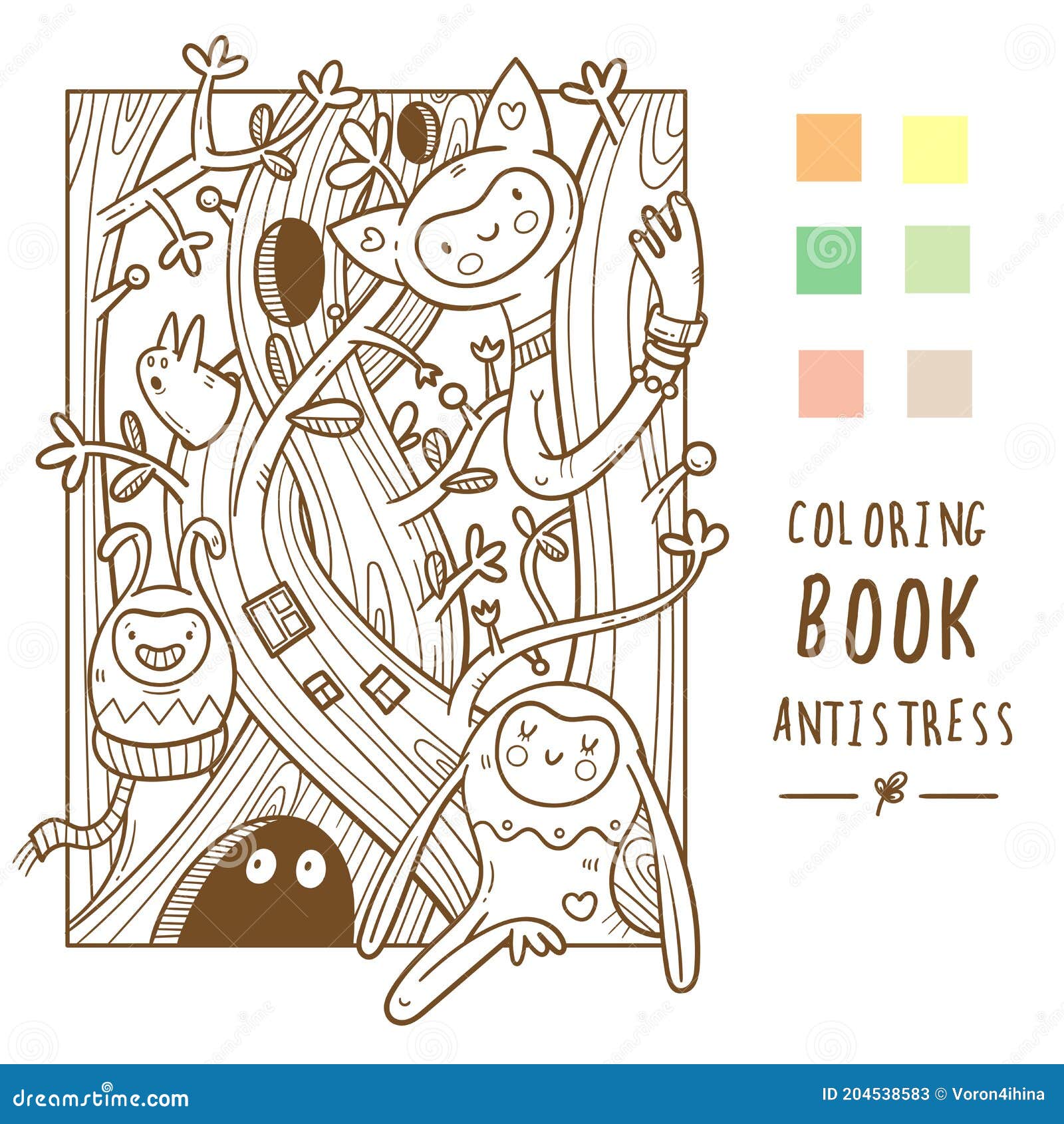 Libro Da Colorare Antistress Con Le Creature Divertenti Del Fumetto Carino.  Stampa Doodle Con Il Mostro E Troll. Linea Manifesto D Illustrazione  Vettoriale - Illustrazione di libro, immagine: 204538583